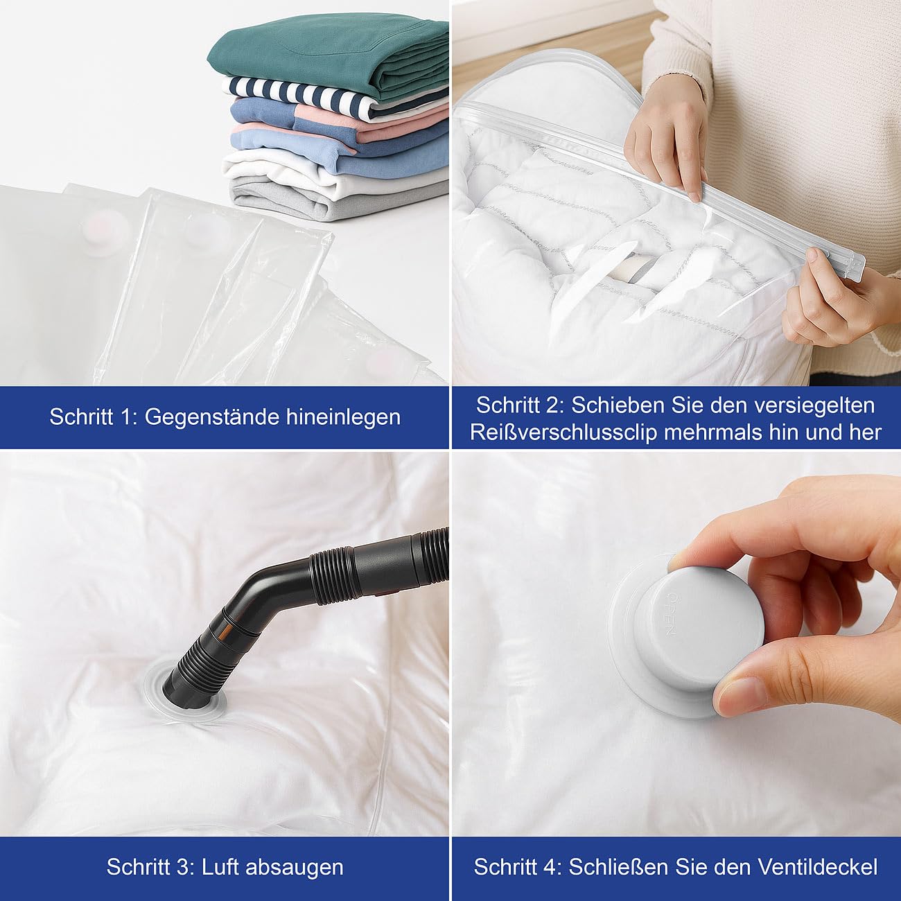 PEARL Vakuumbeutel Klamotten: 60er-Set Vakuumbeutel für Kleidung, wiederverw. 60 Beutel, 5 Größen (Aufbewahrung, für Textilien, Mini)