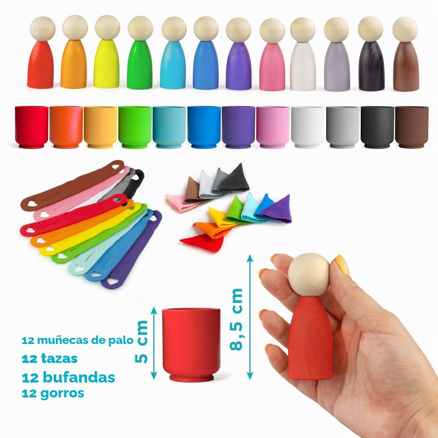 Ulanik Figuras de Madera Vasos Gorros Bufandas Juguetes Montessori 1 Año