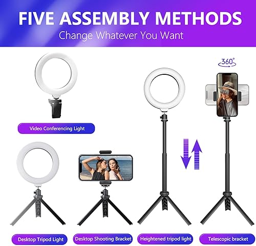 Miniatura 4 de Whellen Kit de iluminación de videoconferencia con soporte de trípode, anillo de luz para selfie para monitor con clip en la computadora portátil,
