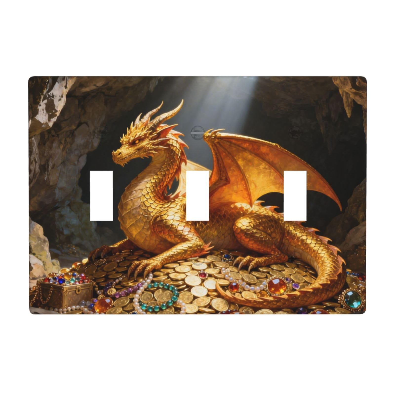 Golden Dragon Pattern 3 Gang Switch Plate Cover-Unbreakable Polycarbonate Wall Plate, Heat Resistant Toggle Switch Decor for Home