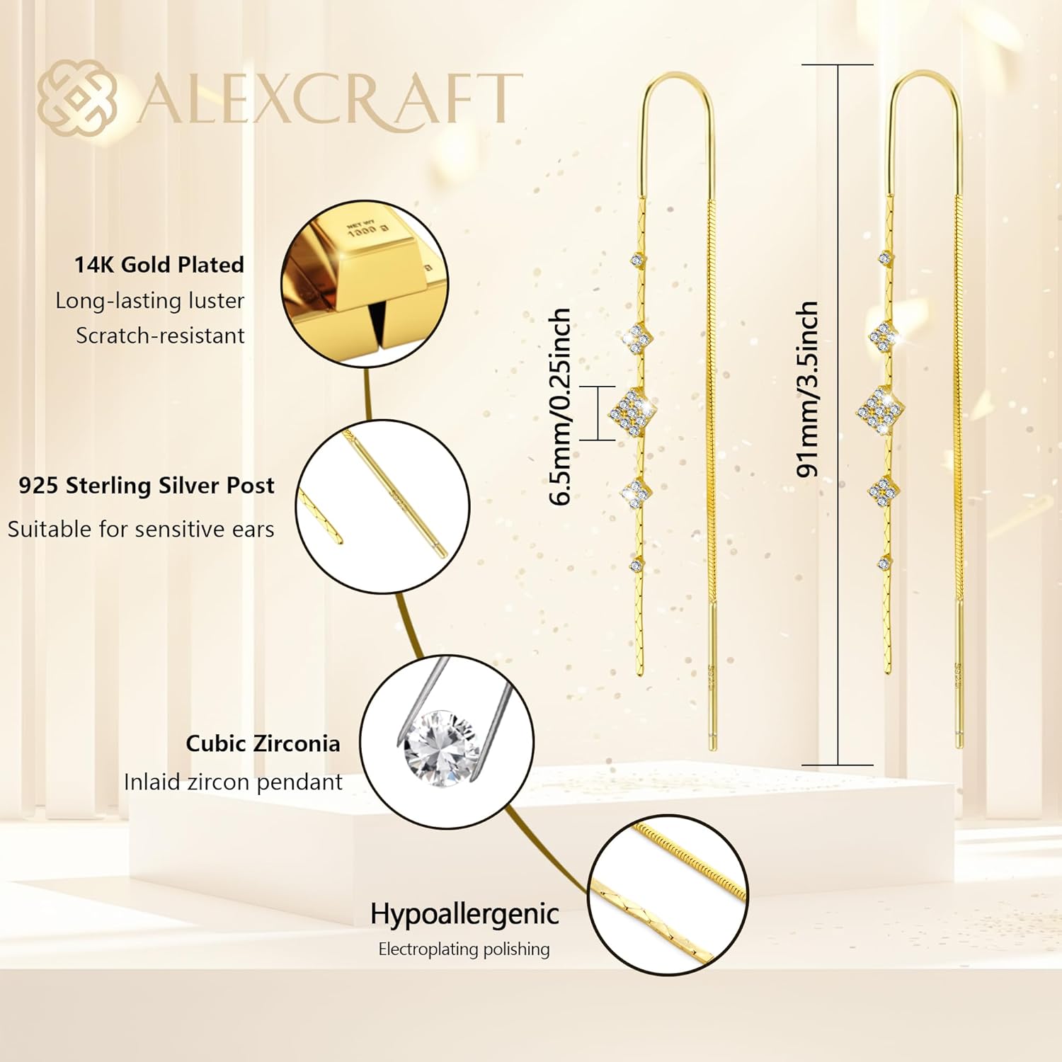 925 Sterling Silver Threader Dangle Earrings for Women - Long Earrings Dangle Chain Drop Earrings Dangling, Dainty Elegant Dangly Ear Chain with Tassel and Cubic Zirconia for Prom Wedding Trendy Jewelry Accessories - Image 7