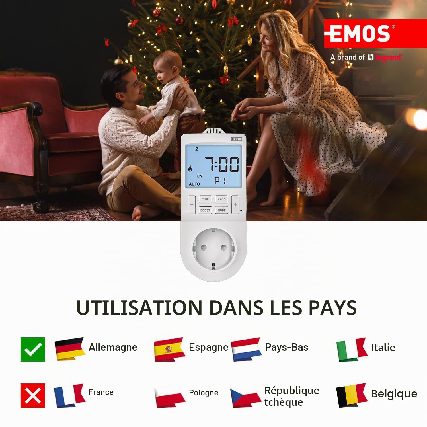 EMOS Thermostat 2 en 1 et minuterie, régulateur numérique de température ambiante et Prise de minuterie pour Chauffage et Refroidissement, radiateur, Chauffage Infrarouge, Aquarium, Terrarium, Serre