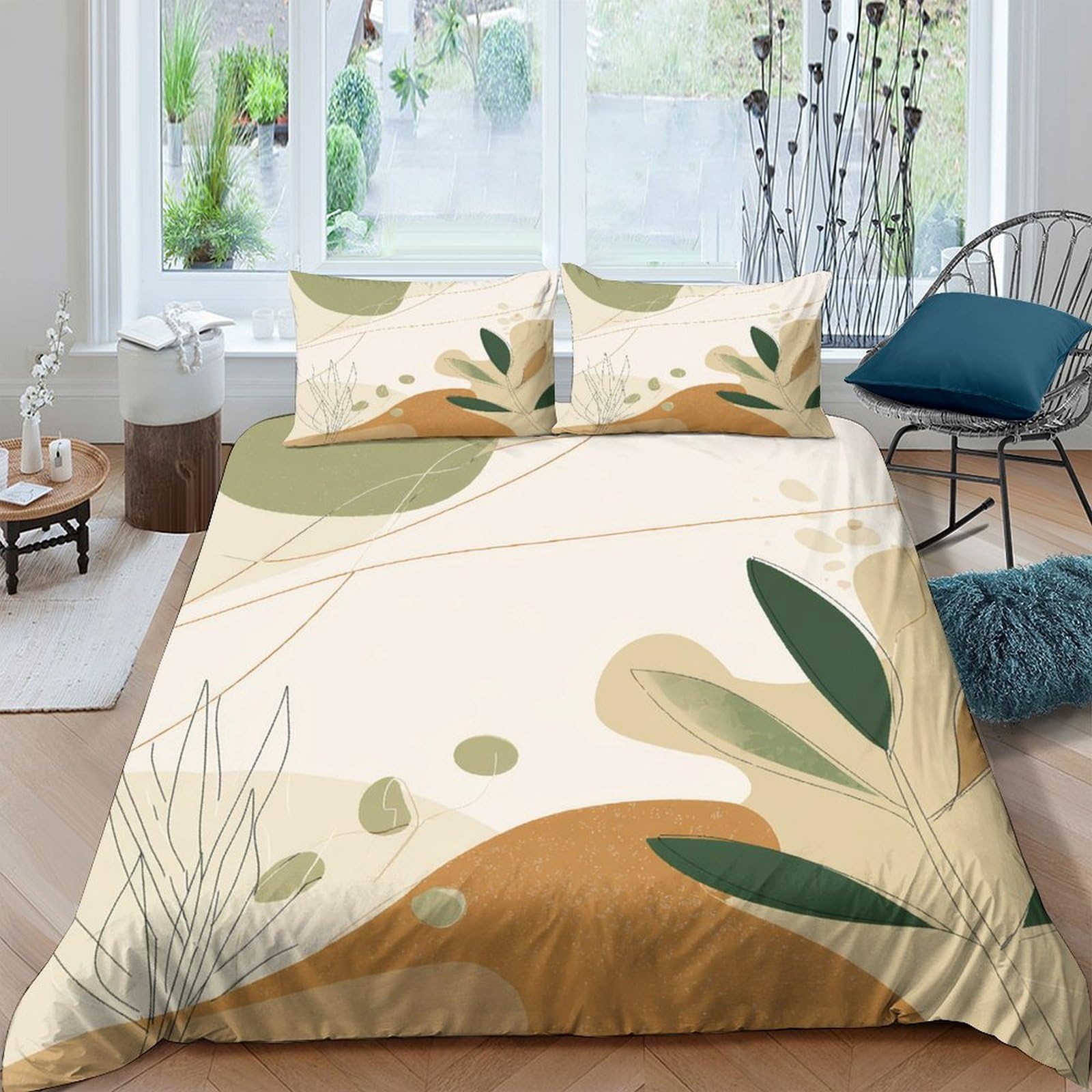 Ctjqhvkz Style-2 3D Printed Abstract Leaf Fitted Sheet Microfiber Soft Earth Tone Art Bed Cover Non Slip For Bedroom Guest Room Single（135X200cm）
