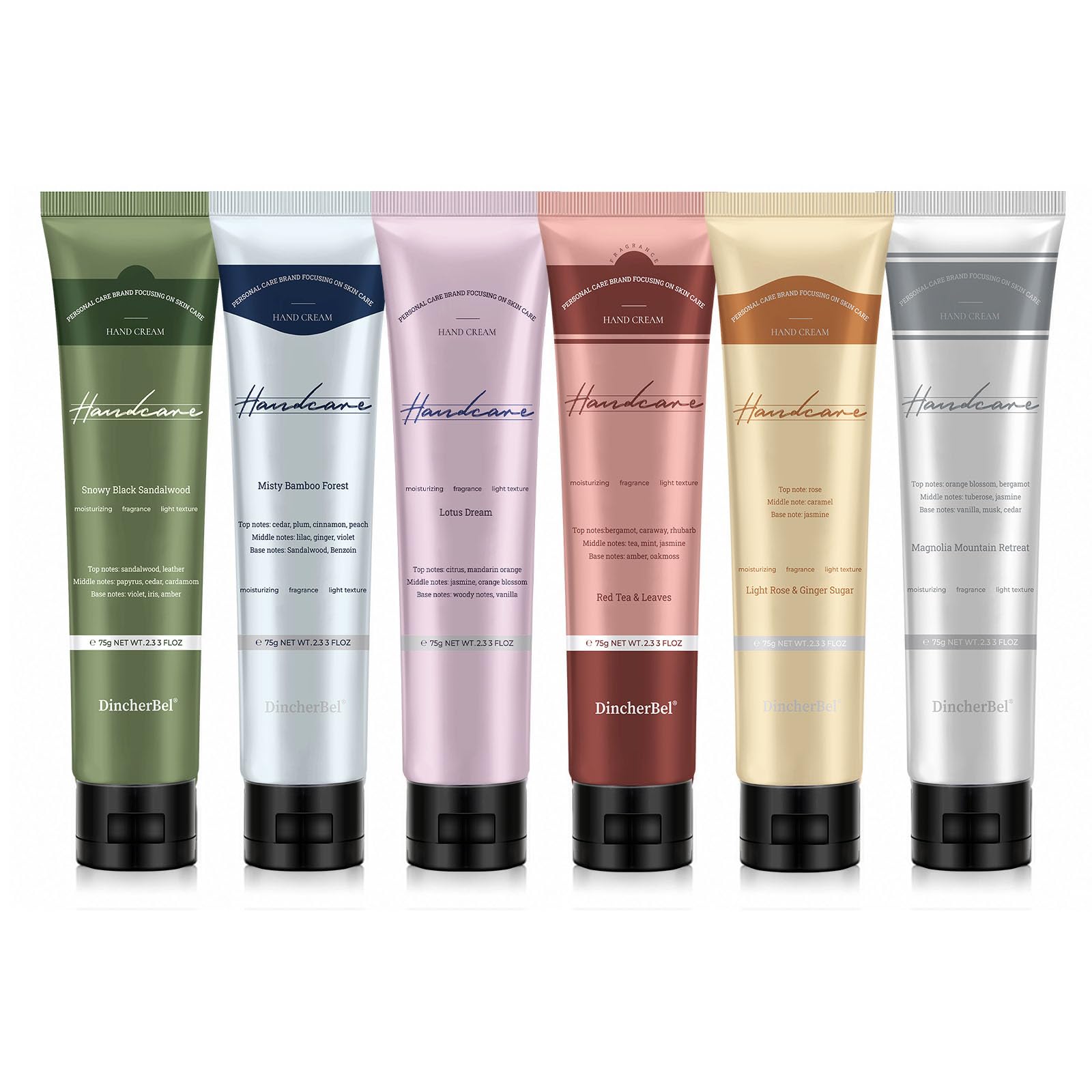 DincherBel Hand Cream Gift Set, Scented Moisturizing Hand Care, 6 x 75ml