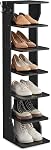 VASAGLE 7-Tier Vertical Shoe Rack, Narrow Shoe Storage Organizer with Hooks, Slim Corner Tower Shelf, Space-Saving for Entryway and Bedroom, Black ULBS200T16 | Shoe Storage Rack