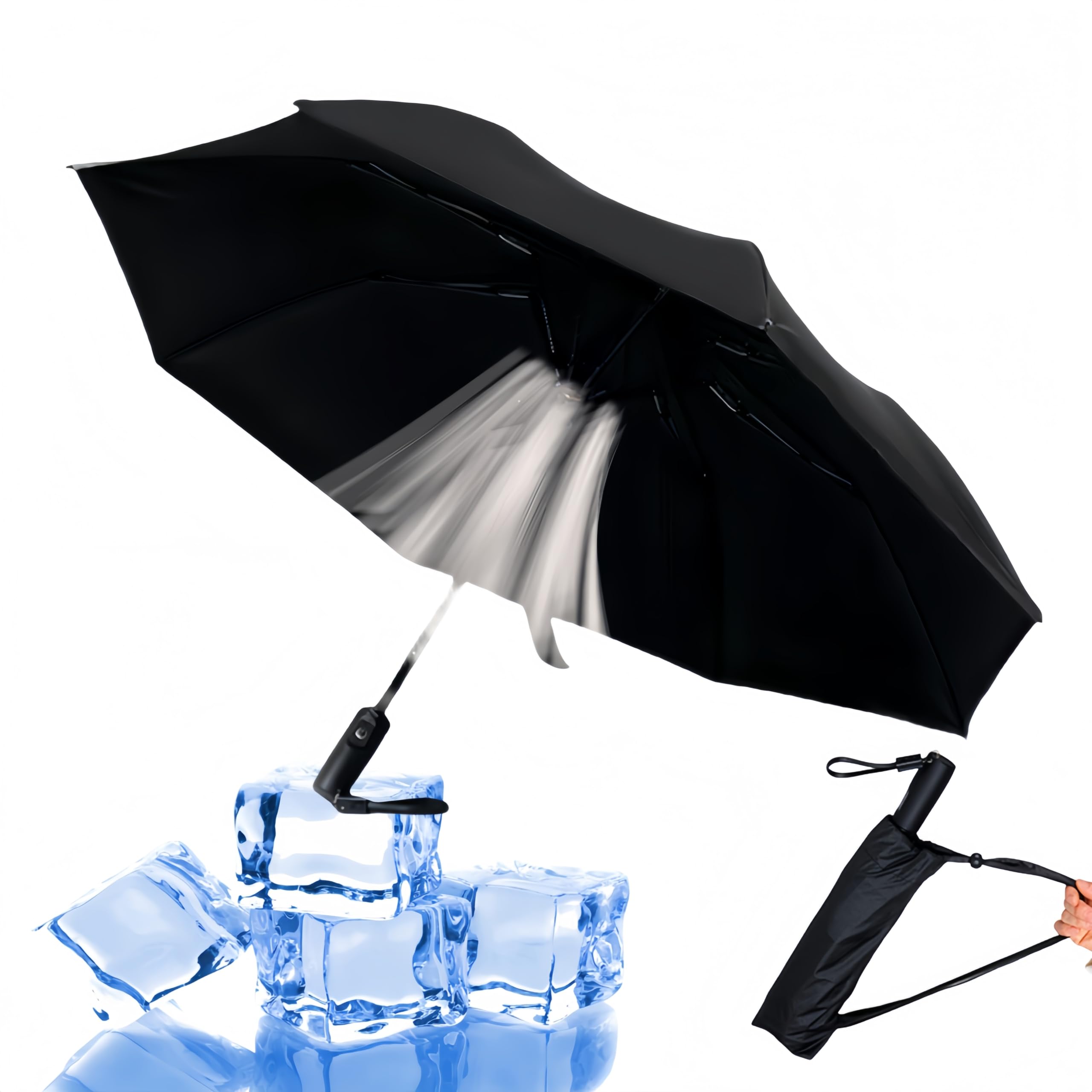 2-in-1 USB Rechargeable Cooling Umbrella with Built-In Fan | UV Sun Protection & Portable Design for Outdoor Activities