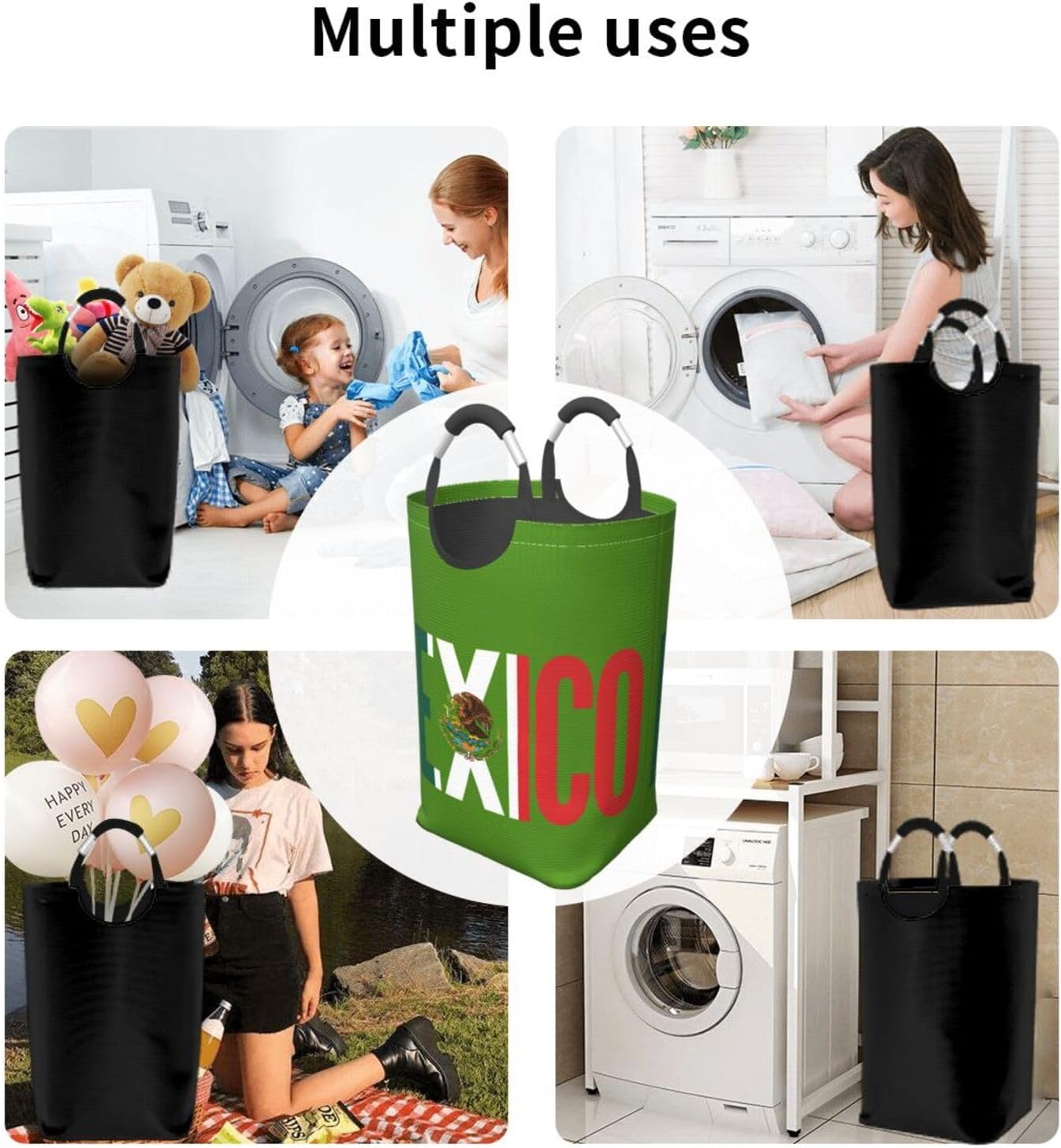 Foldable Square Laundry Storage Bag 50l - Waterproof Oxford Cloth, Pe Base, Aluminum Handles, All-Over Print Mexican Pride
