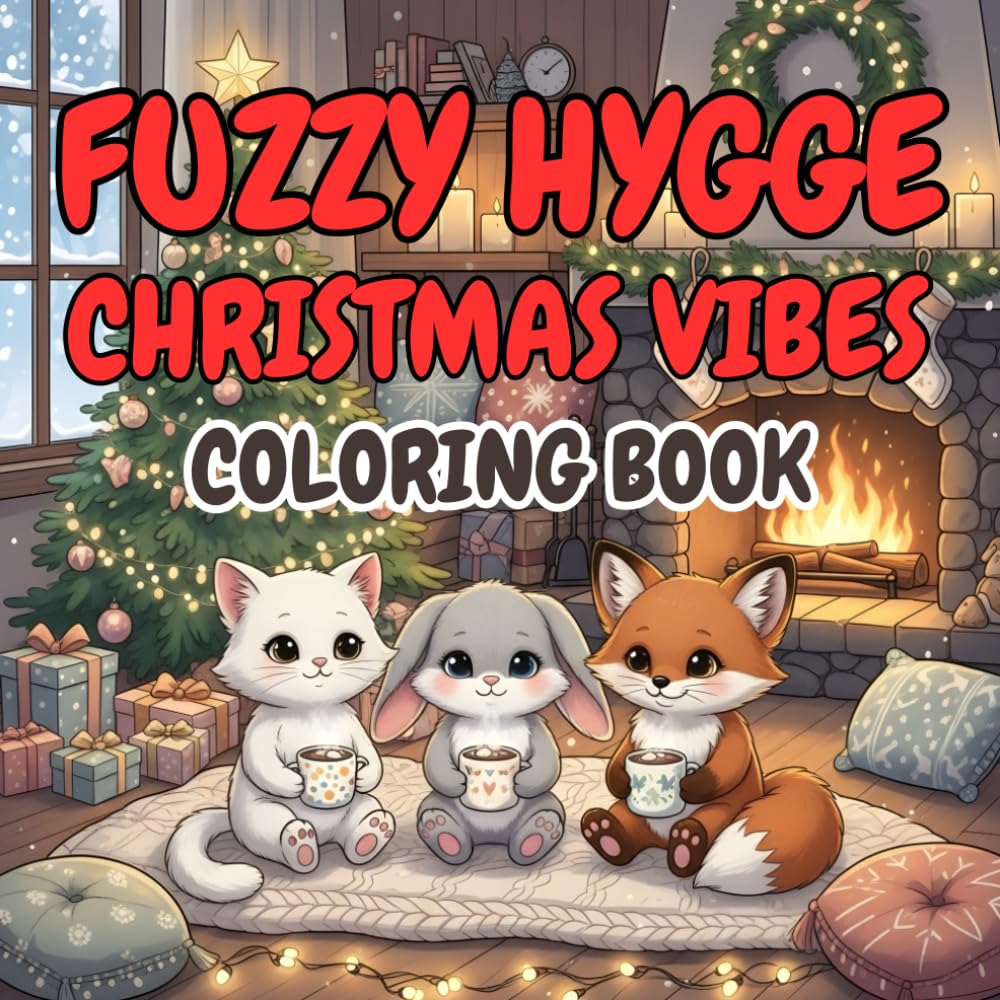 Fuzzy Hygge Christmas Vibes Coloring Book: Cozy Scandinavian Christmas Coloring Book for Adults & Teens | Relaxing Winter Hygge Scenes with Cute Animals, Fireplaces, and Festive Holiday Magic