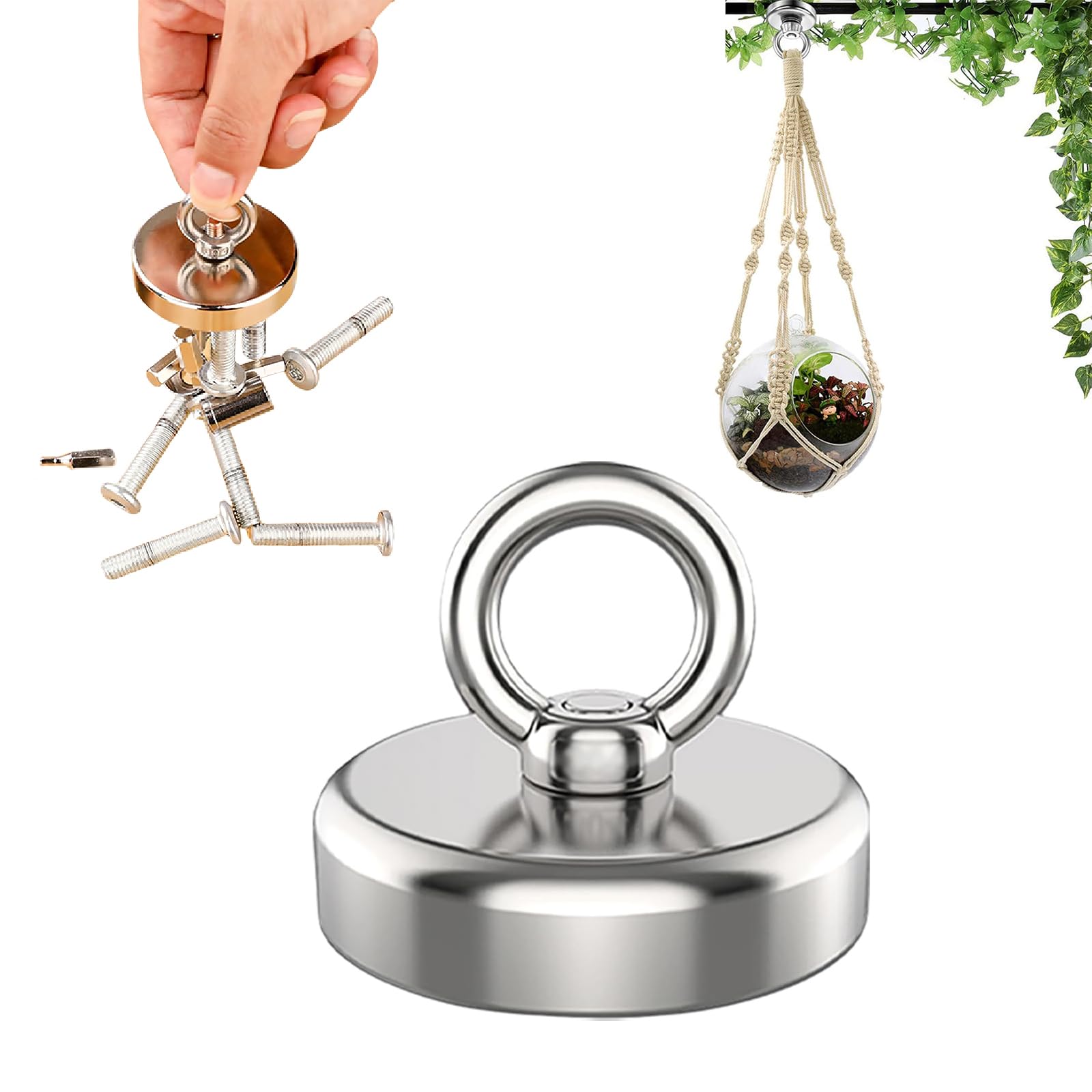 Gozaqe Strong Fishing Magnet,36 mm Strong Magnets Heavy Duty,39 Kgs Vertical Pulling Force Fishing Magnets with Eyebolt for Salvage Metal,Heavy Duty Hook for Ceiling