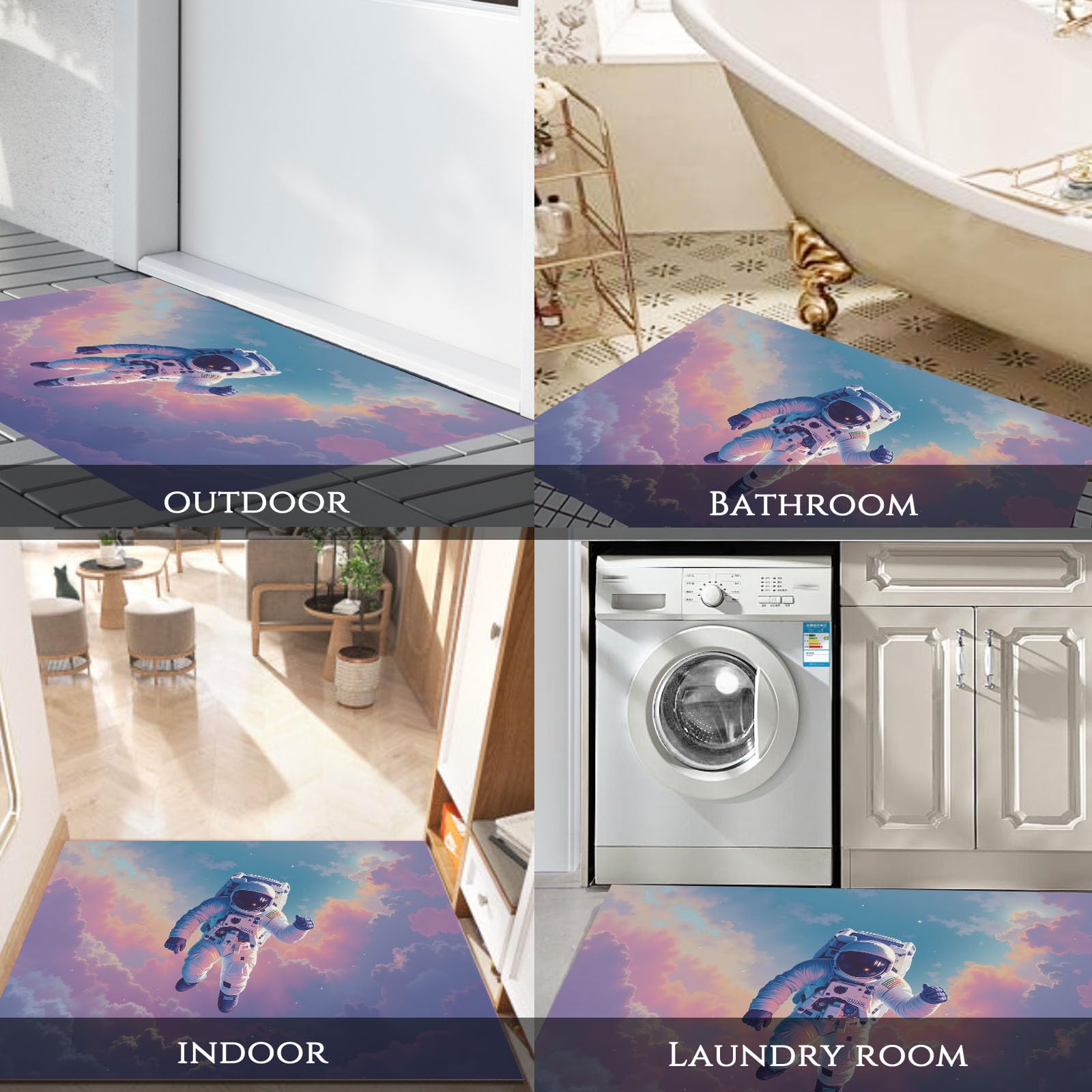 Felpudo de Entrada 80x120cm, Alfombra Espacio De Ensueño Atrapapolvo Alfombra Astronauta Flotando Antideslizante Lavable, Alfombrilla con Microfibras Suaves Absorbentes para Puerta, Pasillo, Púrpura