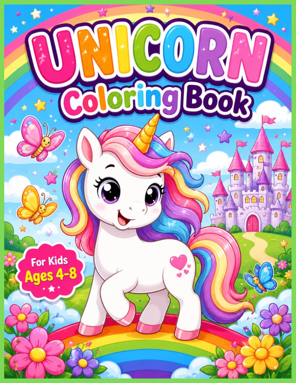Unicorn Coloring Book for Kids Ages 4–8: 30 Magical Adventures Featuring Unicorns, Rainbows, Castles, Stars, Flowers, and Fantasy Friends