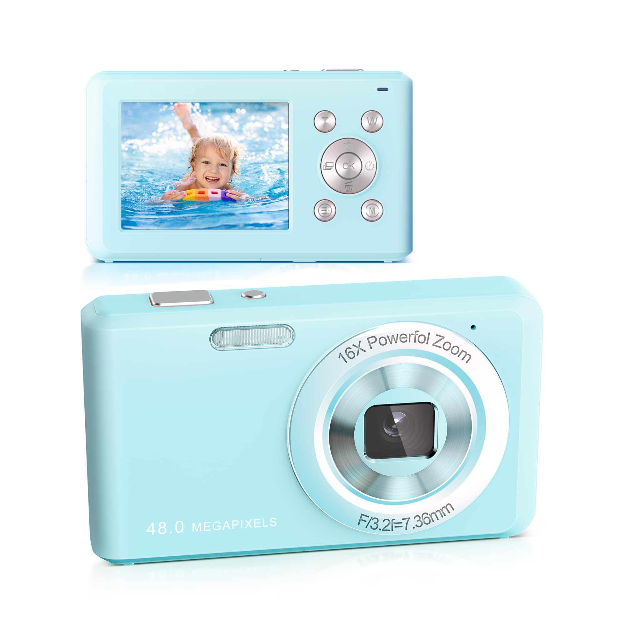 Cámara Digital, HD 1080P Cámara Compacta con 32GB Tarjeta de Memoria, 48 MegapÃxeles Cámara, 2.4-Pulgadas LCD 16x Zoom Digital Cámara Digital para Niñas, Adolescentes,Principiantes (Azul)