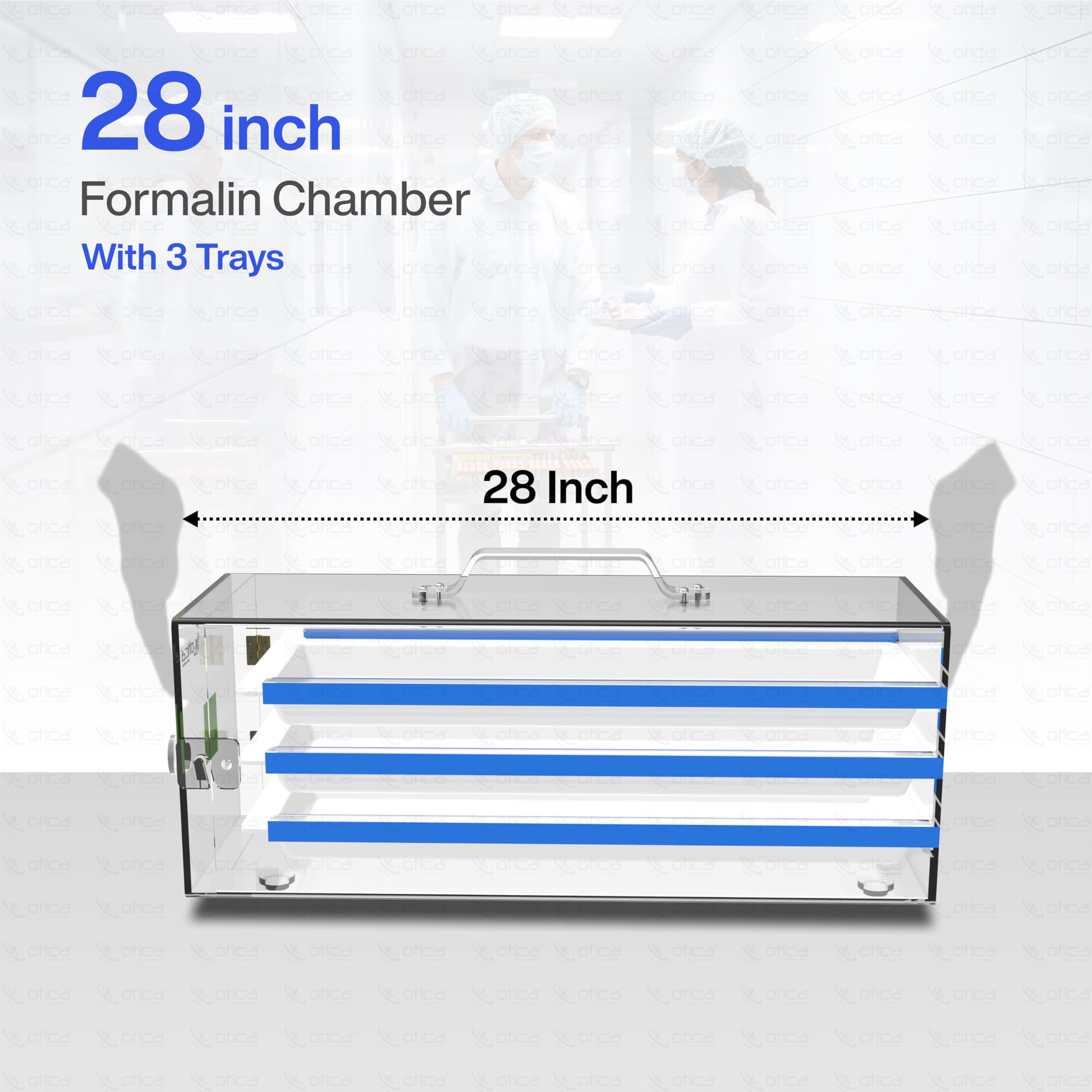 Otica Formalin Chamber Premium Quality with 5 mm Thick Material (28 inch with 3 Trays) - Image 2 thumbnail