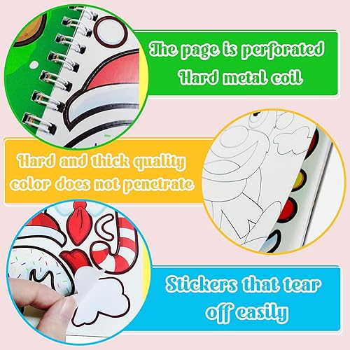 Miniatura 7 de Paquete de 3 libros para colorear con calcomanías de Navidad, almohadilla de actividades para niños pequeños de 2 a 8 años (30 escenas)