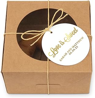 Weddingstar Custom Kraft Donut Favor Box with Clear Window - Love is Sweet Script - Set of 10