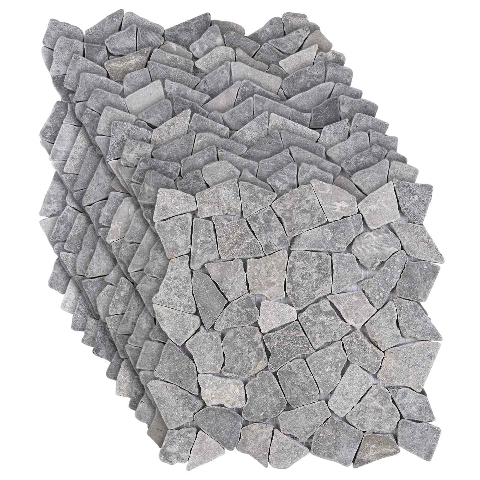Mosaico de mármol gris claro de 30x30 cm en malla con 11 azulejos de piedra natural para pared