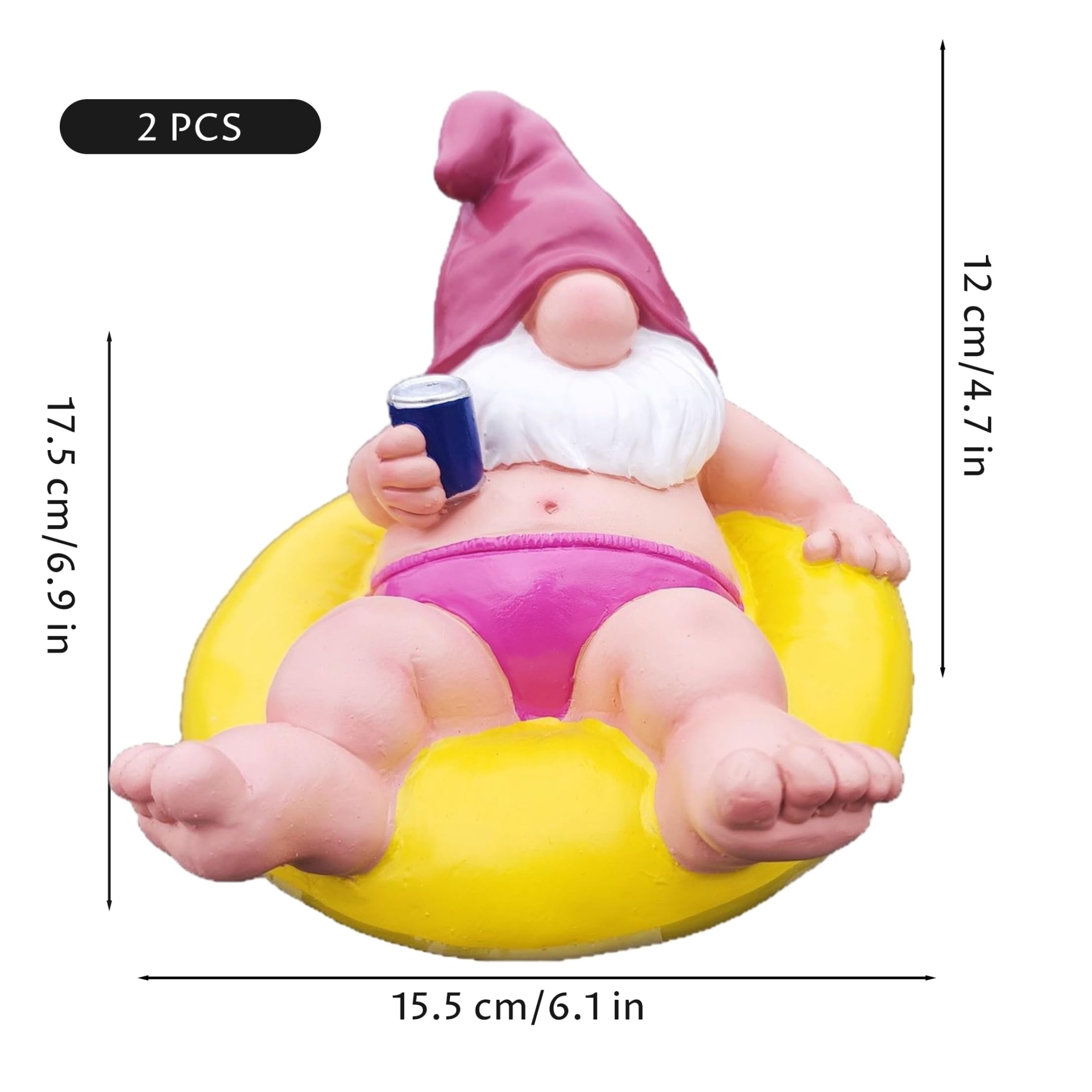 Statues, Nains de Jardin drôles, décoration de Jardin Nain Flottant, Figurine Nain d'été en résine imperméable pour Piscine, étang et Patio, Jaune