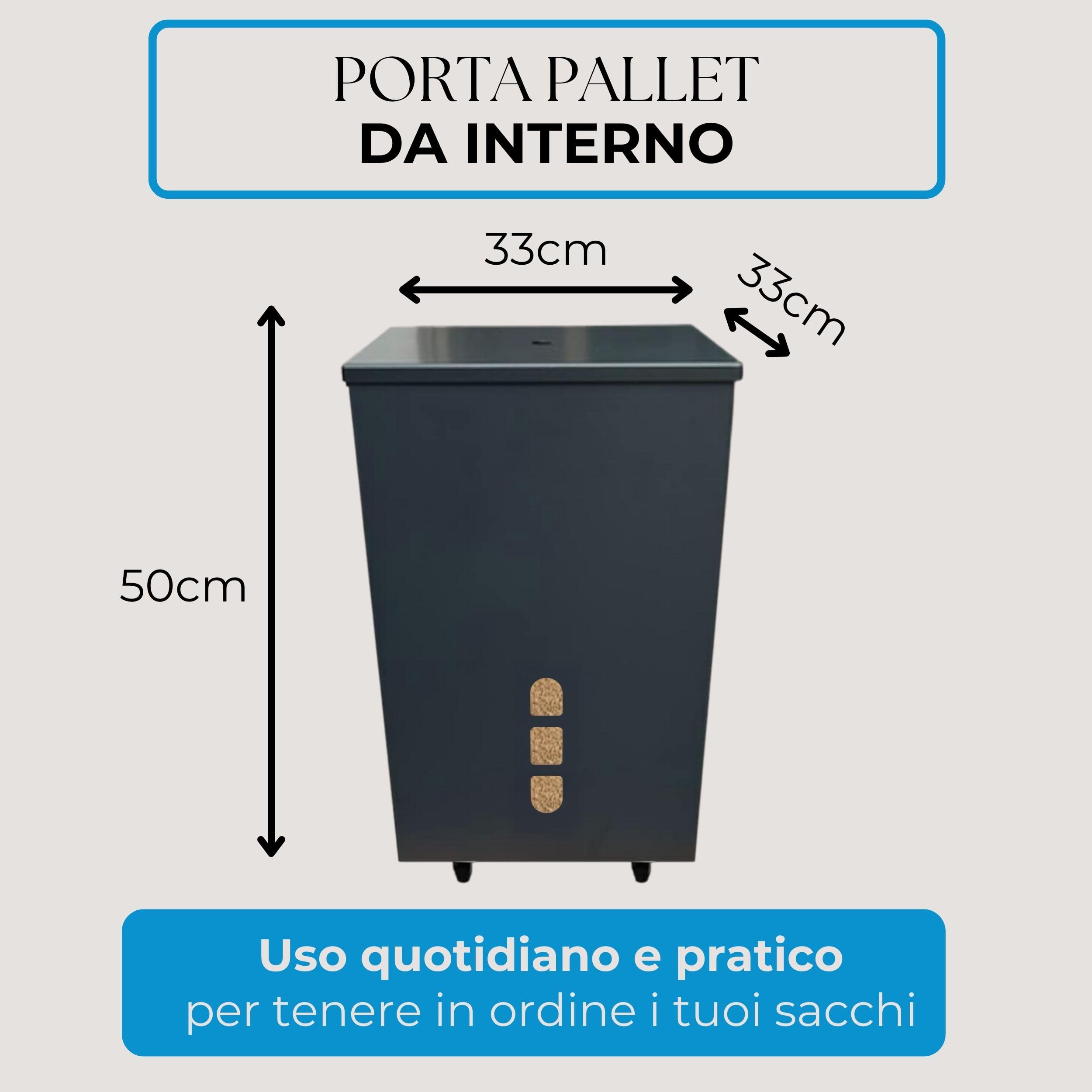 FLOMAR - Porta Pellet da Interno con Ruote - Contenitore in Metallo Verniciato a Fuoco Grigio