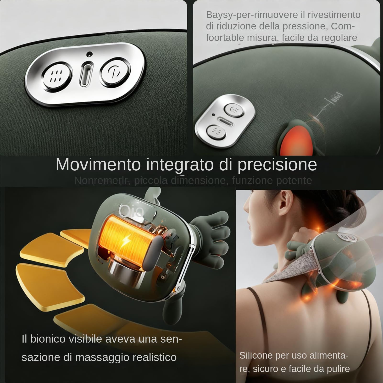 Massaggiatore cervicale, elettrico per massaggio impastante, Regolazione a 3 velocità,Ricaricabile USB Per Collo,Schiena
