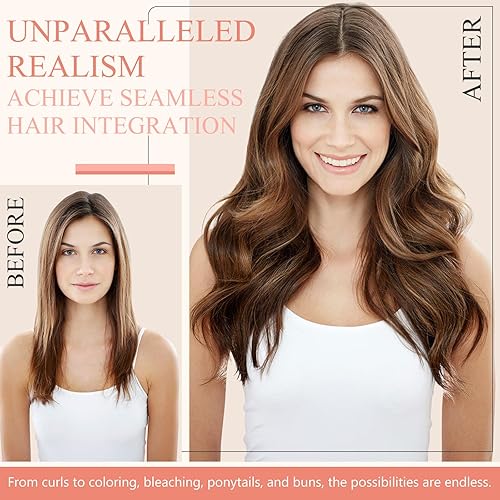 Miniatura 6 de Charites Extensiones de cabello humano con cinta, balayage, color marrón oscuro a castaño 20 piezas, extensiones de cabello humano real con doble