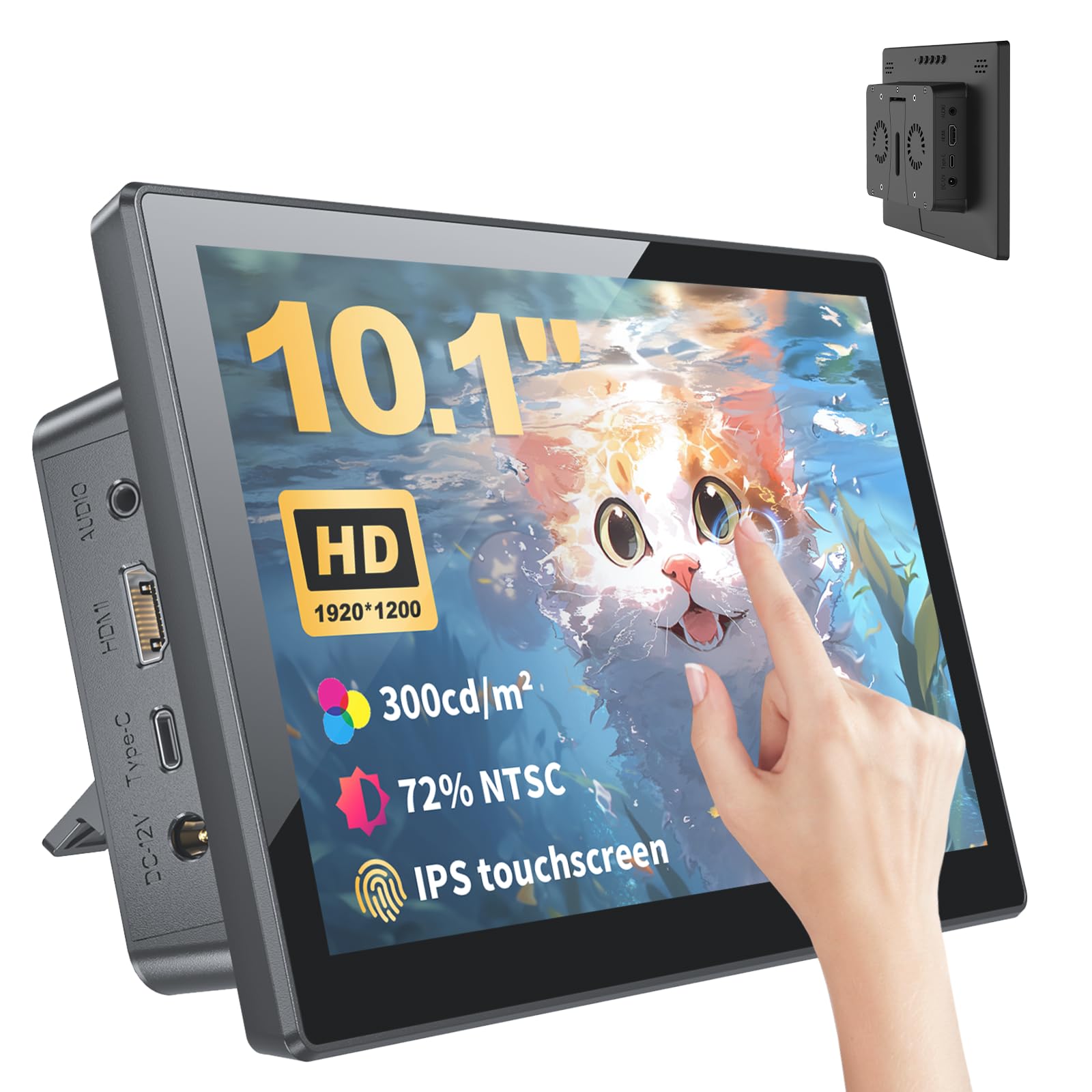 Golday 10,1 Zoll tragbarer Touchscreen (1920 x 1200) für Ras Pi (PI5/PI4/PI3B+/PI3/PI2/ZERO), IPS-Monitor mit Dual-Lautsprecher-HDMI-Schnittstelle, unterstützt Windows/Noobs/Kali-Linux (10.1)