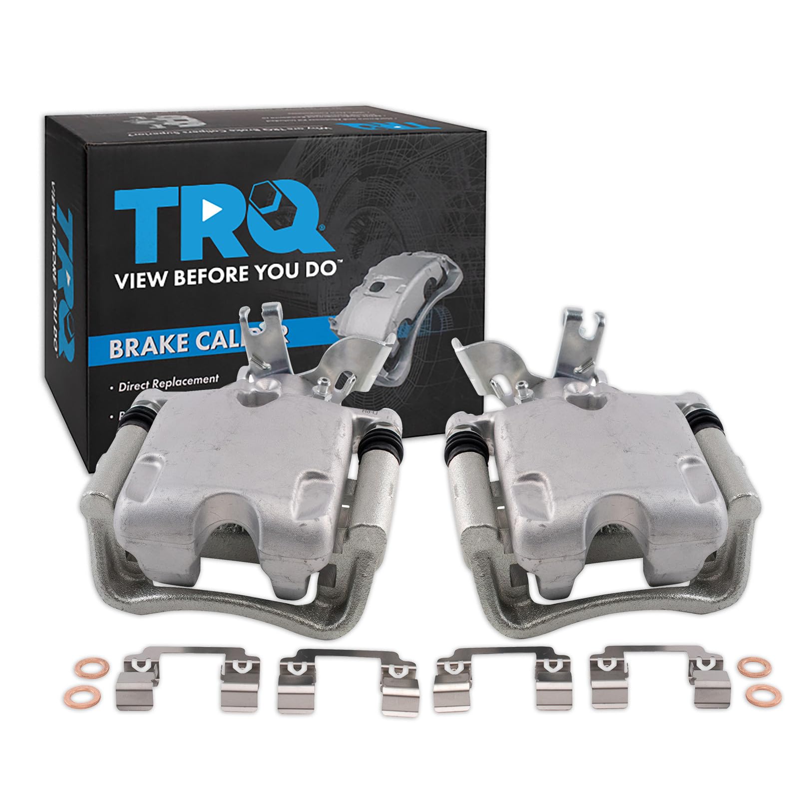 TRQ Rear Brake Caliper Set Zinc Coated Hardware Brackets