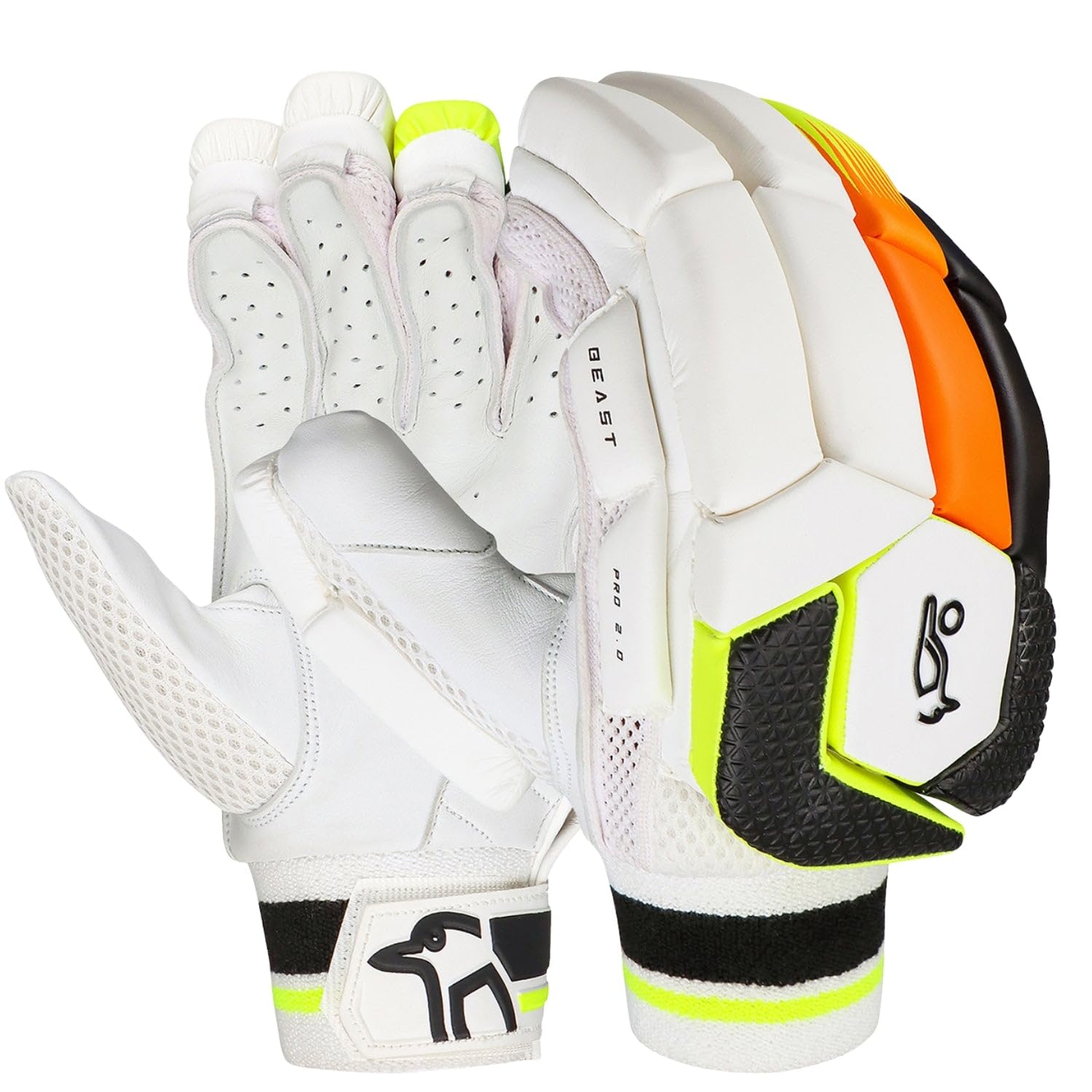 Kookaburra Beast Pro 2.0 Batting Gloves LH | Premium Cricket Gloves with High-Impact Protection | White/Black/Orange-image-8