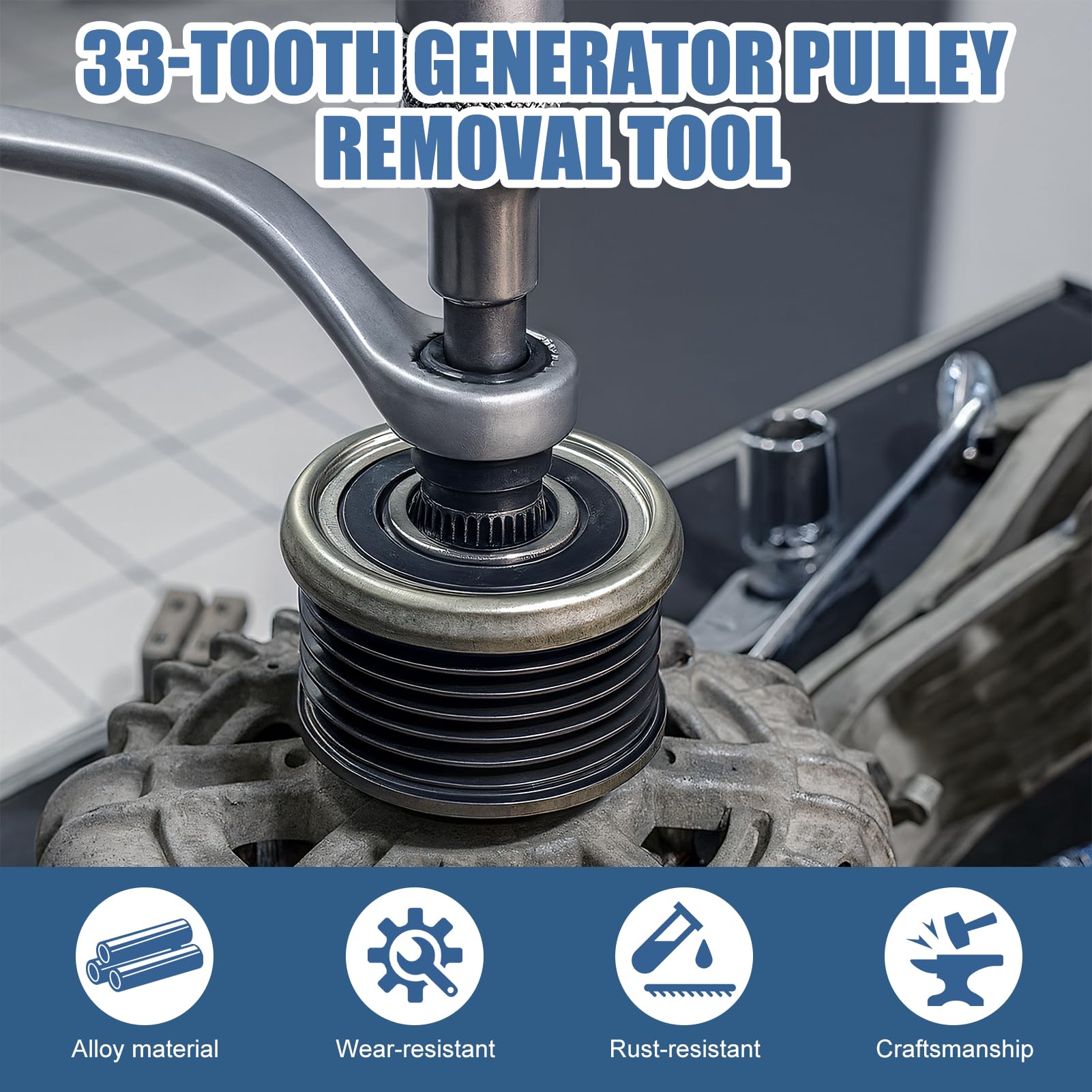 Generador Polea Desmontaje, 2 unids Herramientas de Desmontaje Polea Alternador, 33 Spline Desmontaje Rueda Libre Alternador, para el Embrague del Alternador para el Coche — view 5
