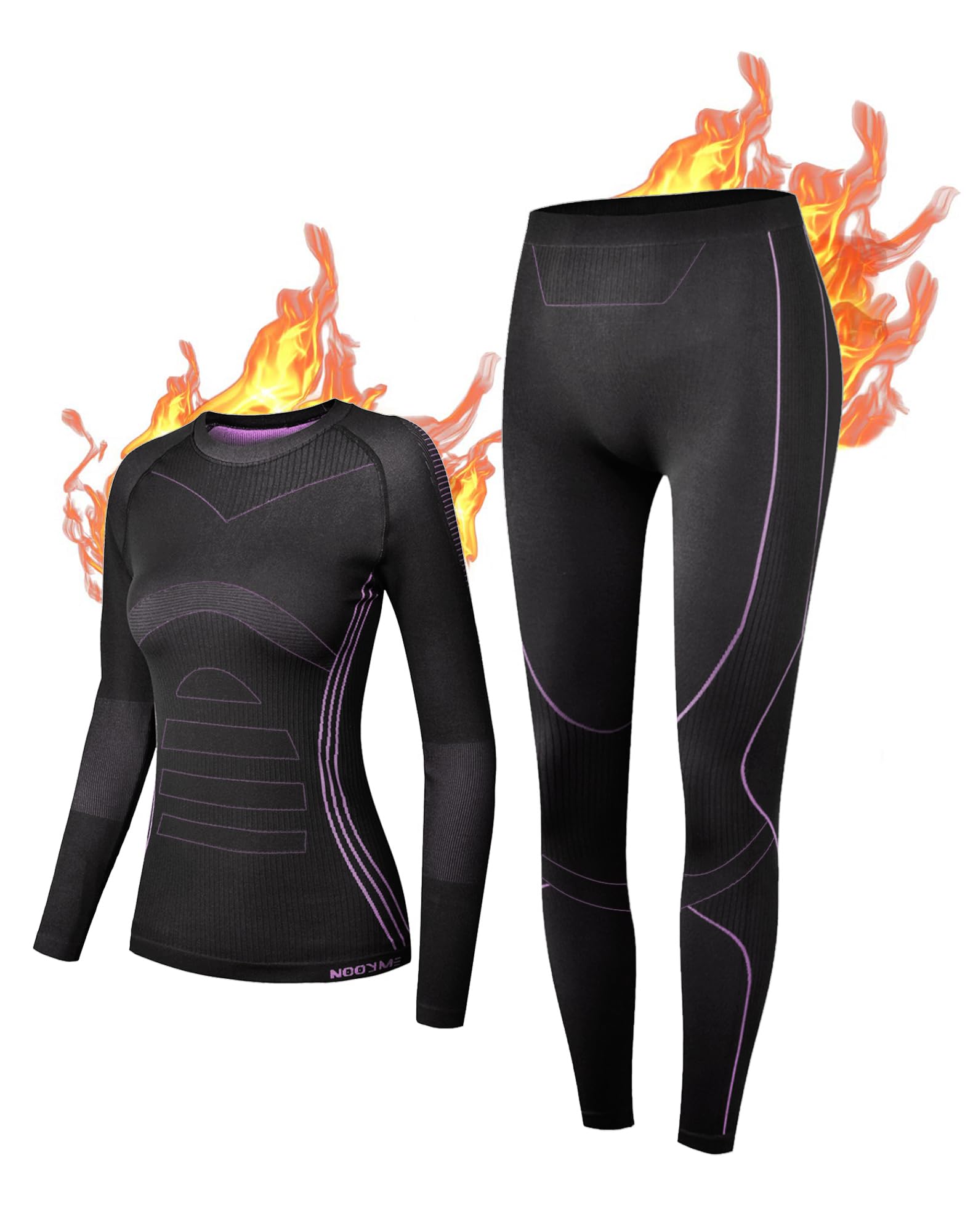 NOOYME Intimo Termico Donna Biancheria Intima Termica Funzionale Donna Pantaloni e Maglia Termica Traspirante Asciugatura Rapida per Sci Corsa Palestra