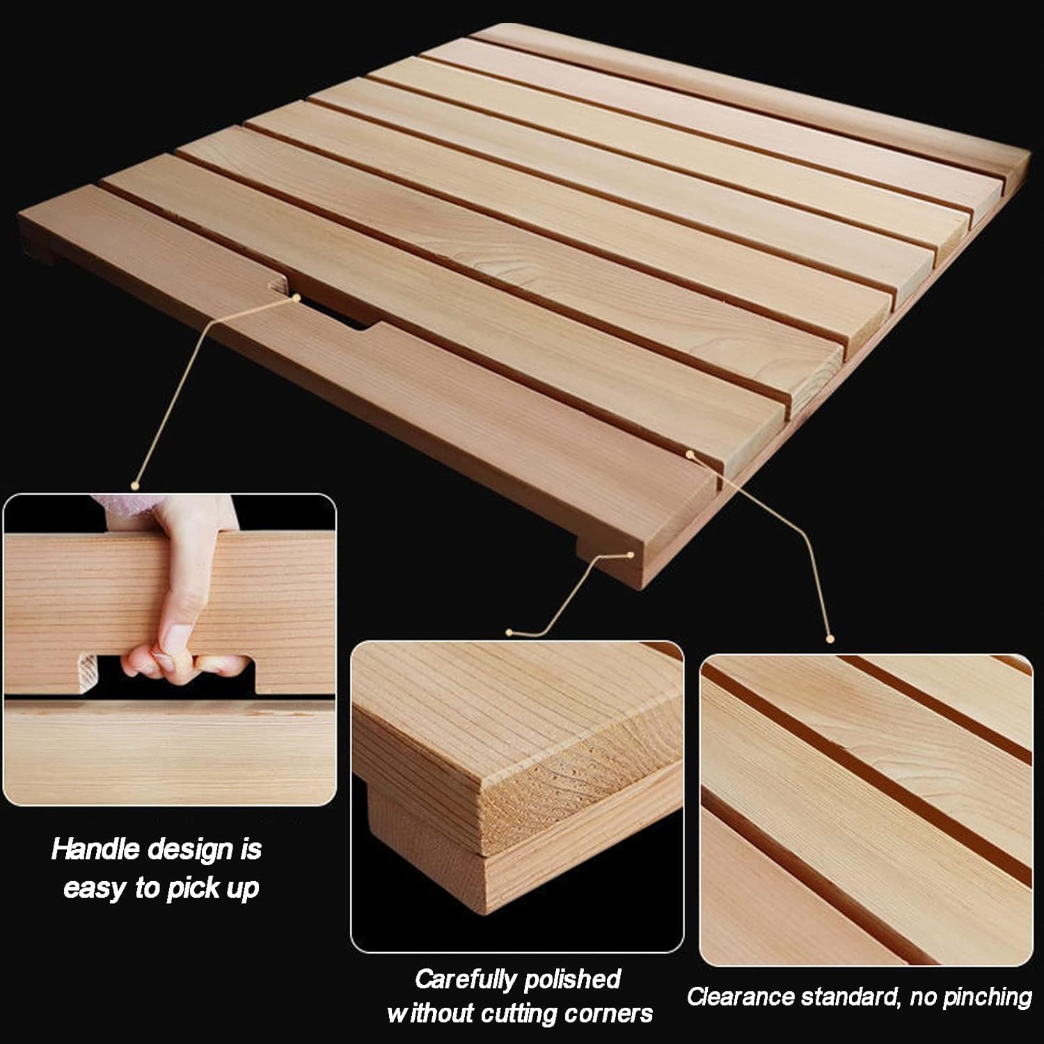 Heavy Duty Non-Slip Wooden Shower Mat | Customizable 90x90cm/36x36in | Safe Bathtub Mat for Indoor & Outdoor Use | Durable & Stylish Bathroom Accessory