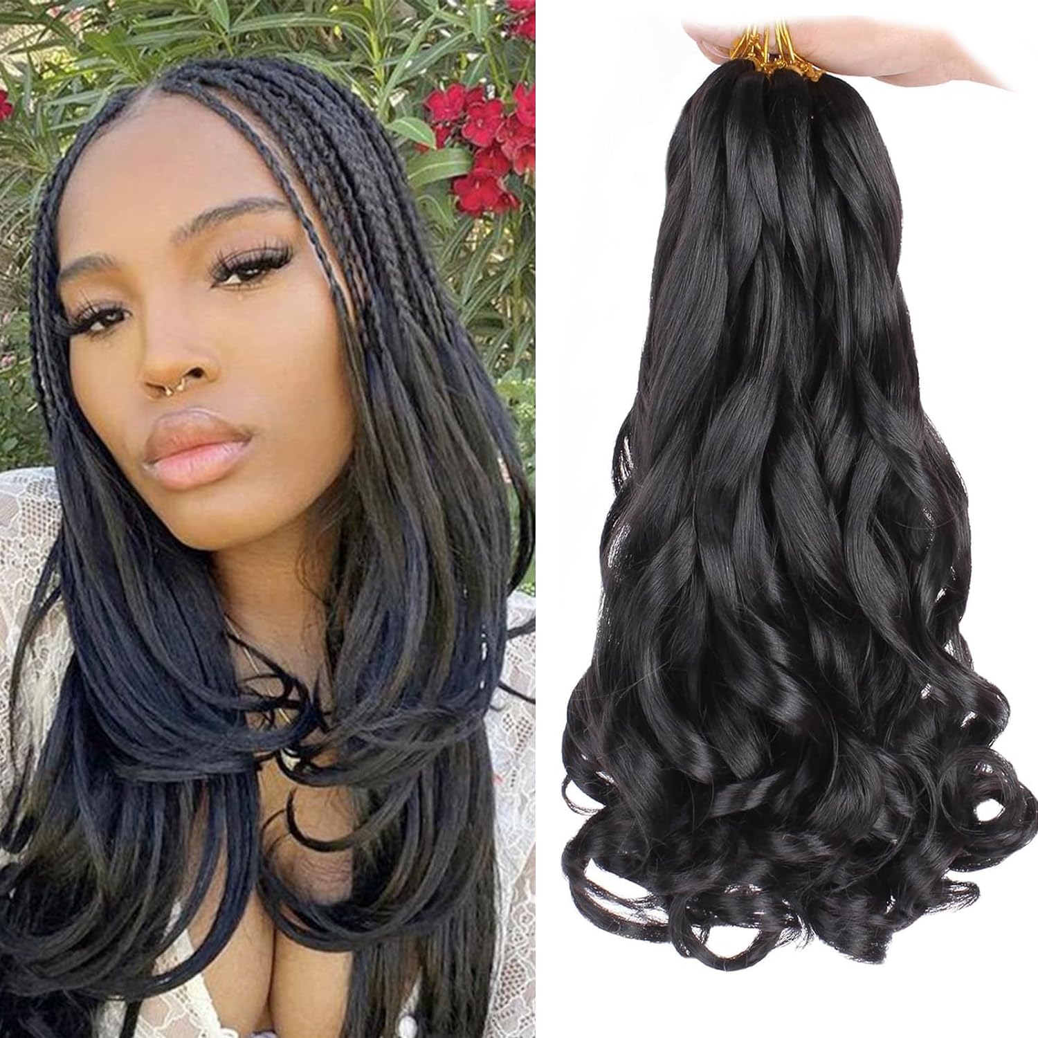 Xtrend 8 Packs 25CM Spanish Curly Braiding Hair Loose Wavy Hair Pre-Stretched Synthetic Hair Extensions for Box Braiding Crochet Hair 1B#
