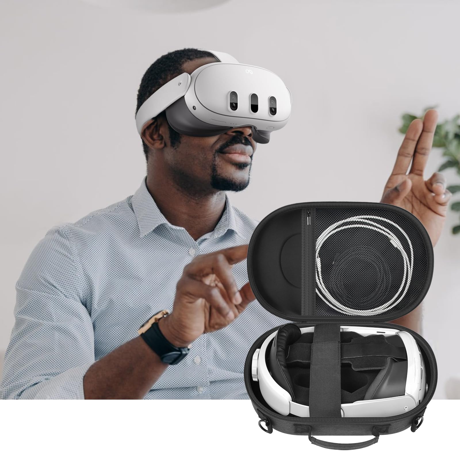 PAIYULE Étui compatible avec Meta Quest 3/pour Oculus Quest 3S Casque de réalité virtuelle Elite Sangle de rangement pour manette tactile, adaptateur d'alimentation, accessoires pour voyage - Gris