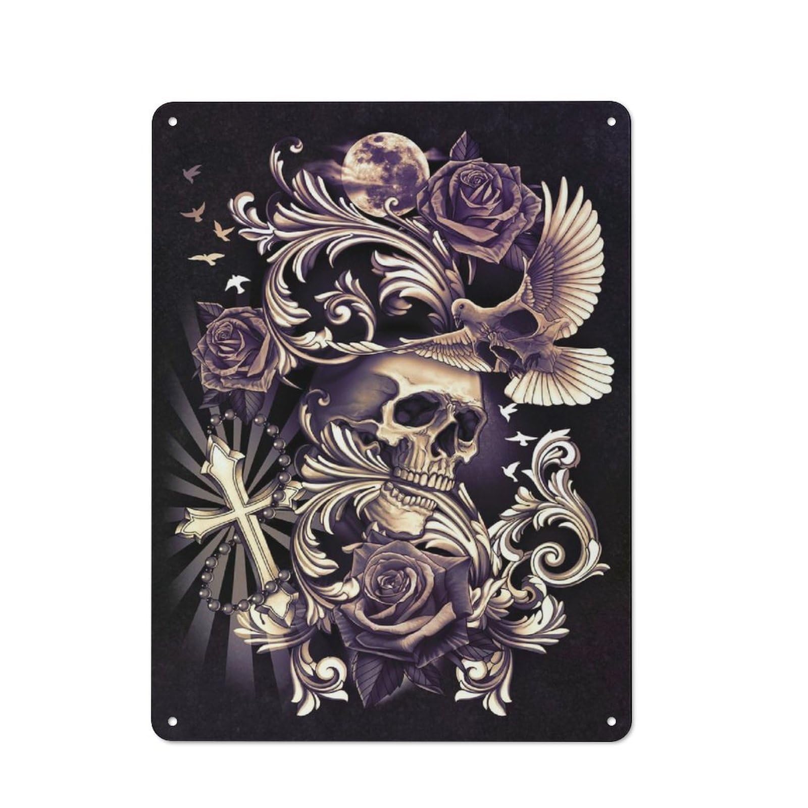 Skull with Dove Filigree Industrial-style Tin Sign 40x30cm for Café Or Home Bar, for Cooler-month Interiors with Industrial Character