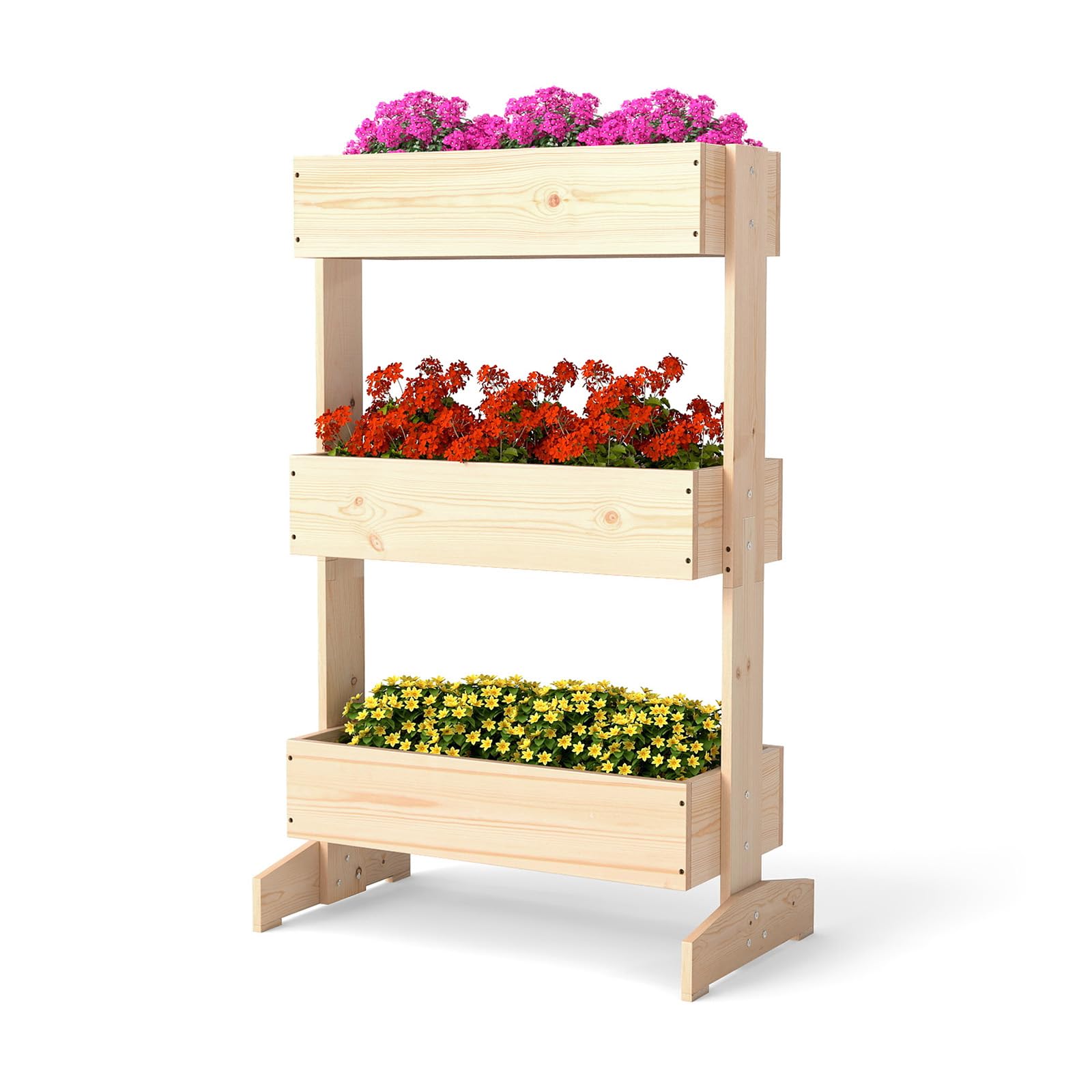 Jardinière extérieur bois avec support vertical 3 niveaux pour légumes et fleurs