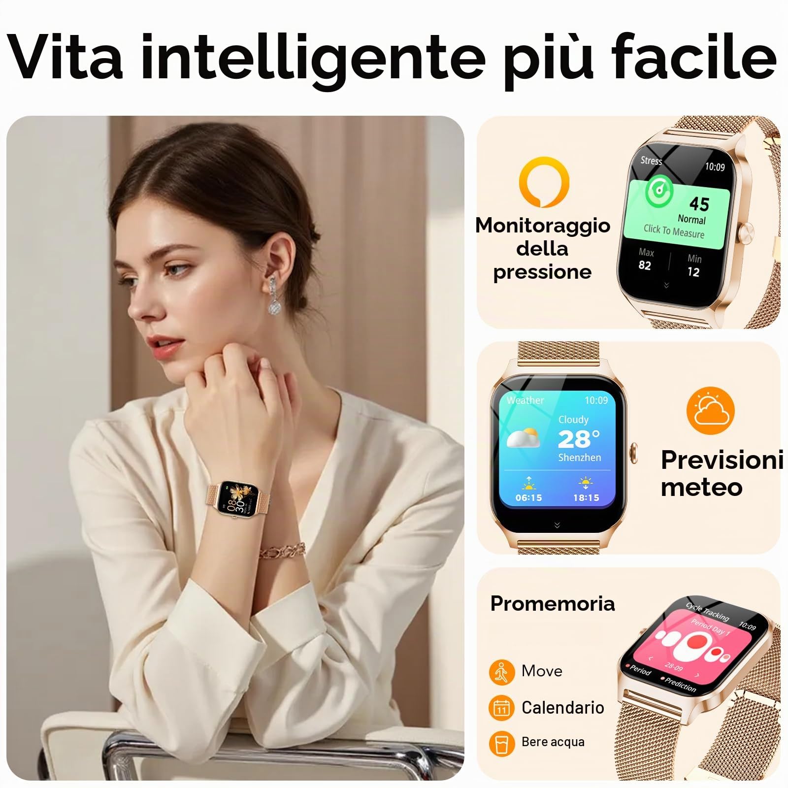 CASCHO Smartwatch Donna,1.85''Orologio Smartwatch Donna con Chiamate/Notifiche WhatsApp,120 Modalità Sportive/Sonno/Cardiofrequenzimetro/SpO2/Contapassi,Smart Watch per Android iOS(Doppio Cinturino)