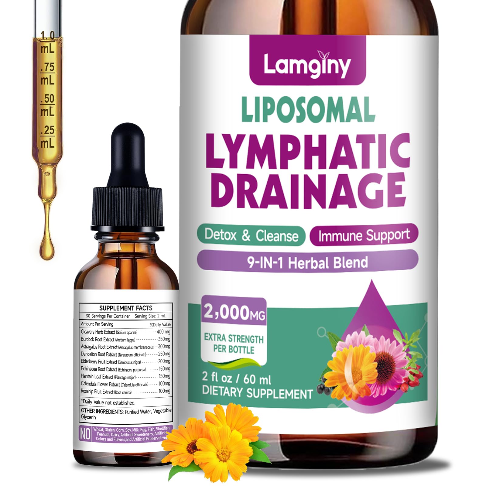 Liposomal Lymphatic Drainage Drops, 9-in-1 Lymphatic Supplement