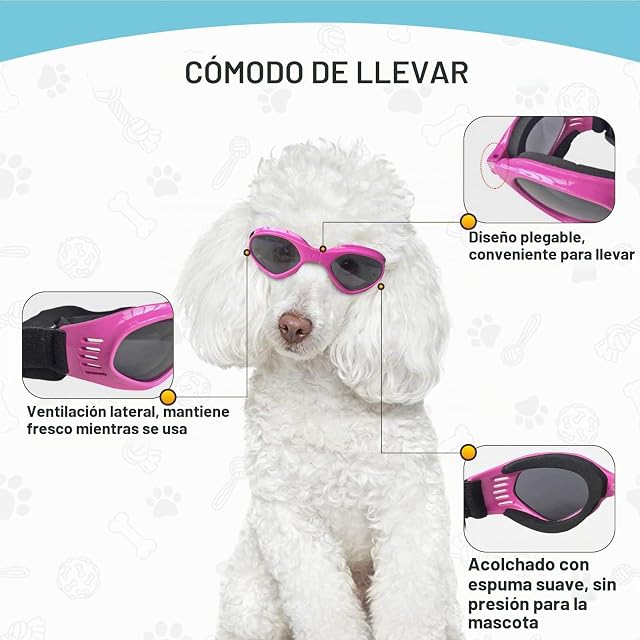 Foto 3 de 7 de Pet Leso Doggles - Gafas de Sol con diseño de Perro Perrito, Resistentes al Viento, Color Rosa