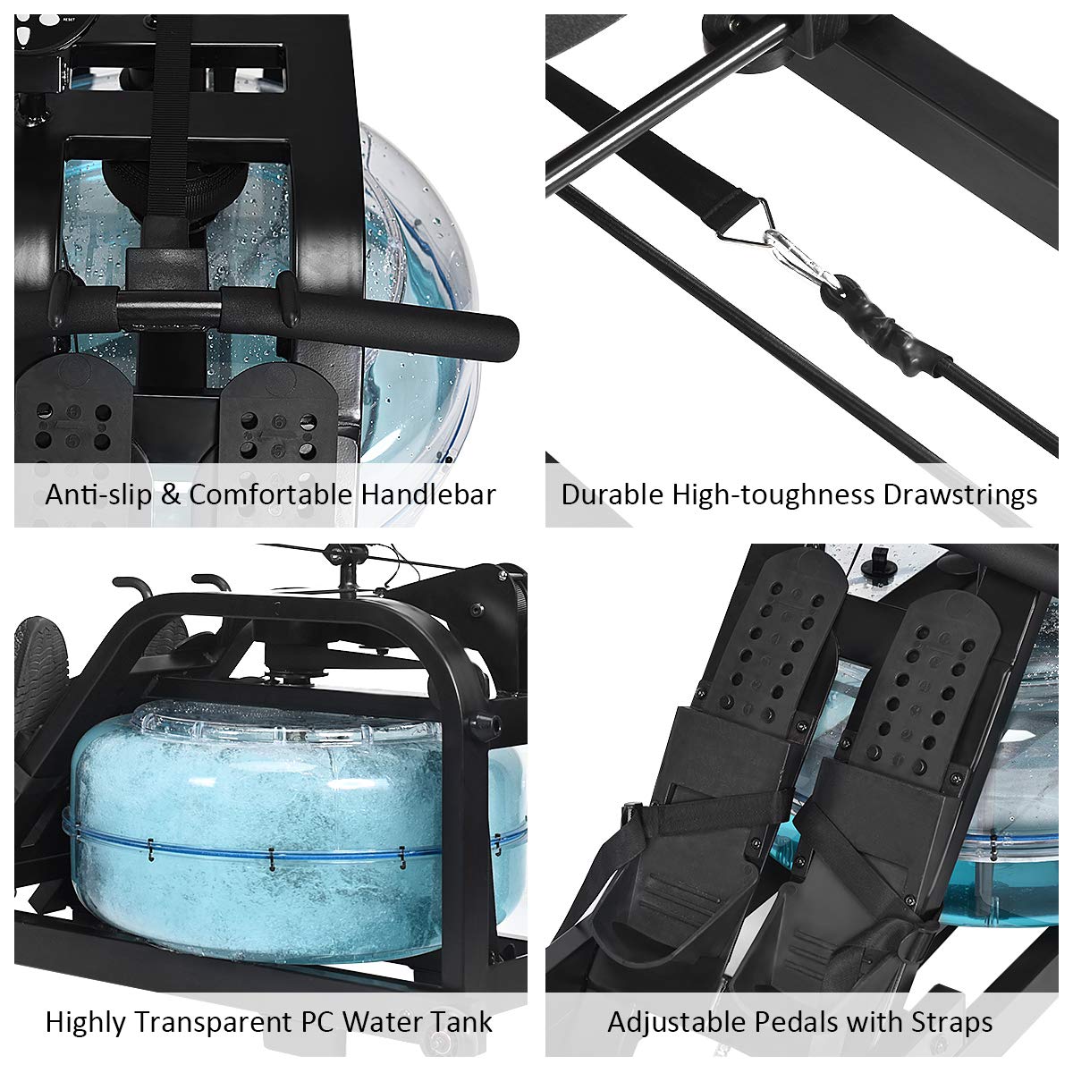 GYMAX Water Rowing Machine Water Rower with Adjustable Resistance & LCD Display Easy-Transportation Rower for Whole Body Exercise Cardio Training product thumbnail 4