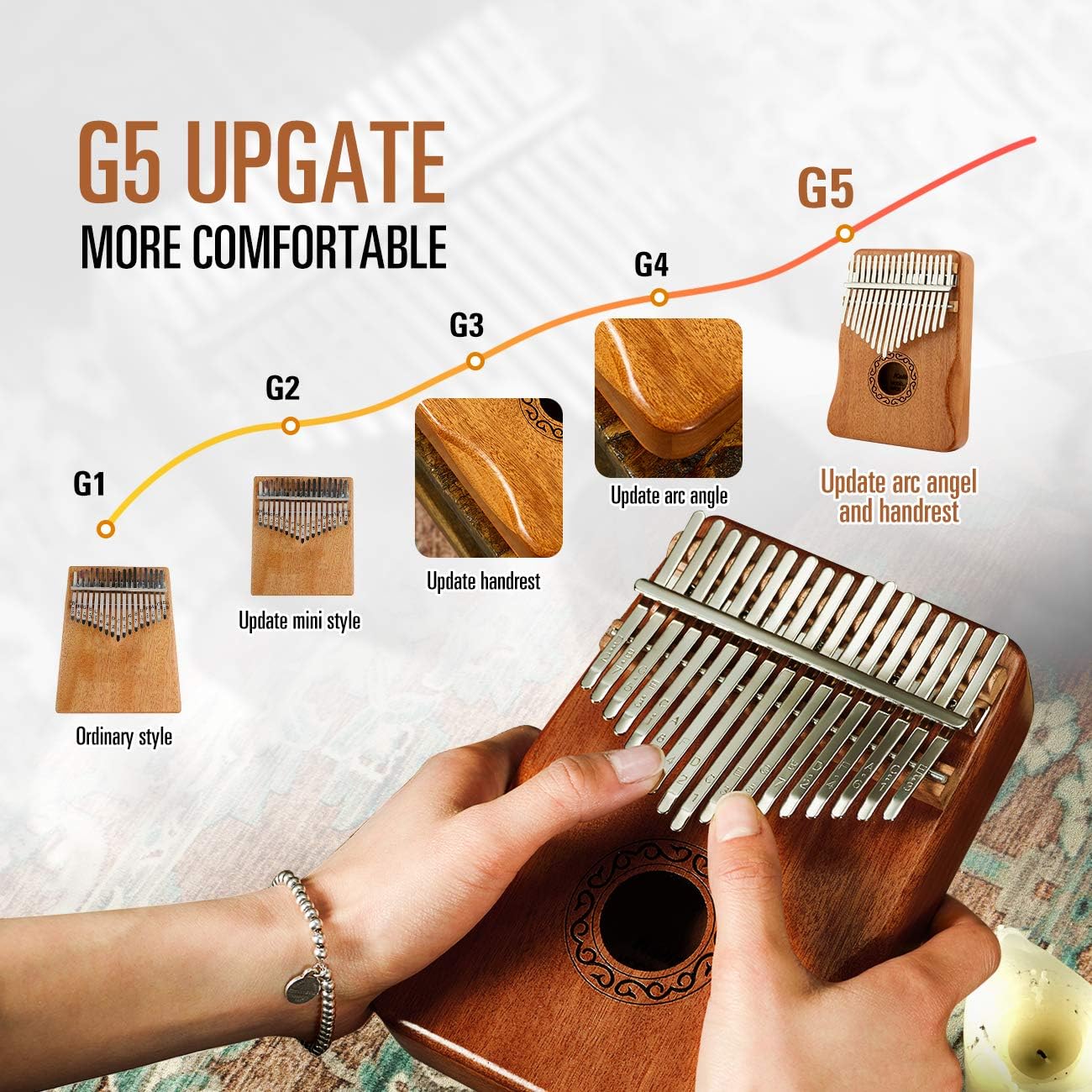 MIFOGE Kalimba Thumb Piano 17 Keys with Mahogany Wood,Mbira,Finger Piano Builts-in Waterproof Protective Box, Easy to Learn Portable Musical Instrument,Gift for Beginners (Mahogany)