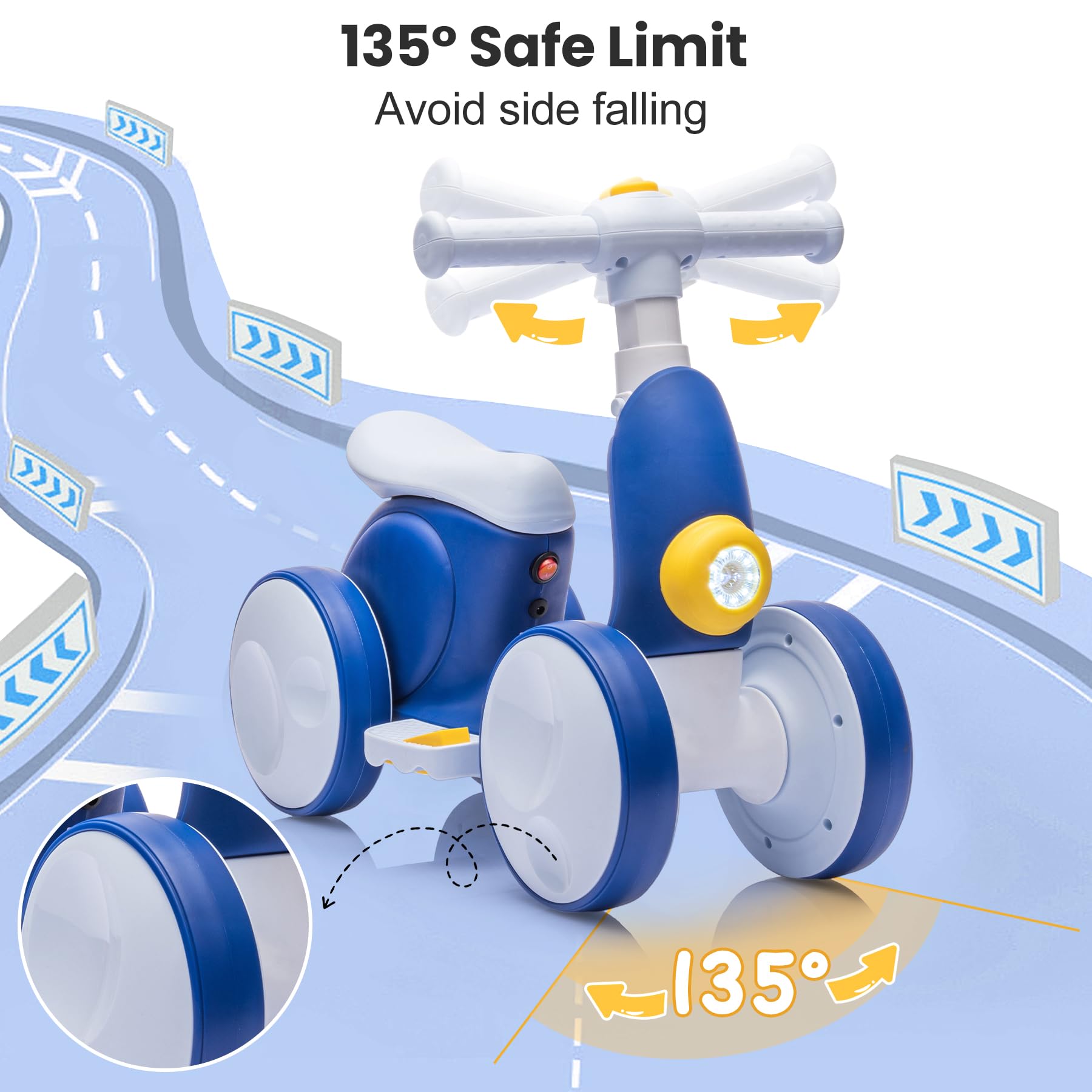 Bicicleta sin Pedales Eléctrica con Máquina de Pompas para Niños y Niñas de 1 a 4 Años, Juguetes Bebés 4 en 1 para 12-48 Meses con Música, Luces LED, Regalo para Cumpleaños, Navidad, Azul-Blanco