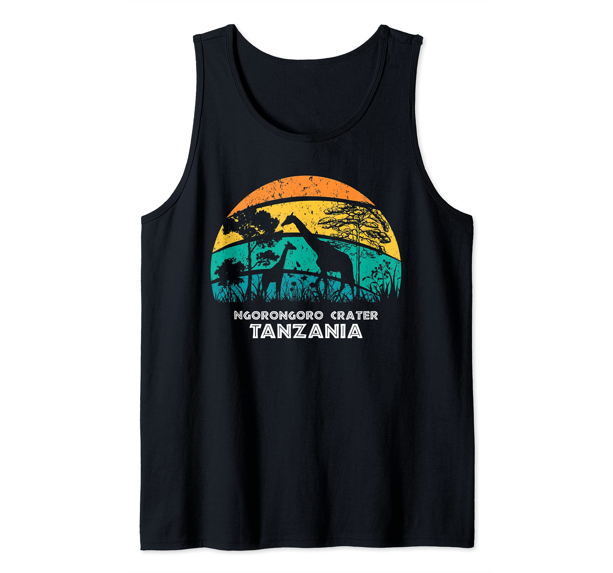 Vintage Retro Ngorongoro Crater, Tanzania Africa Safari Girr Tank Top, Black