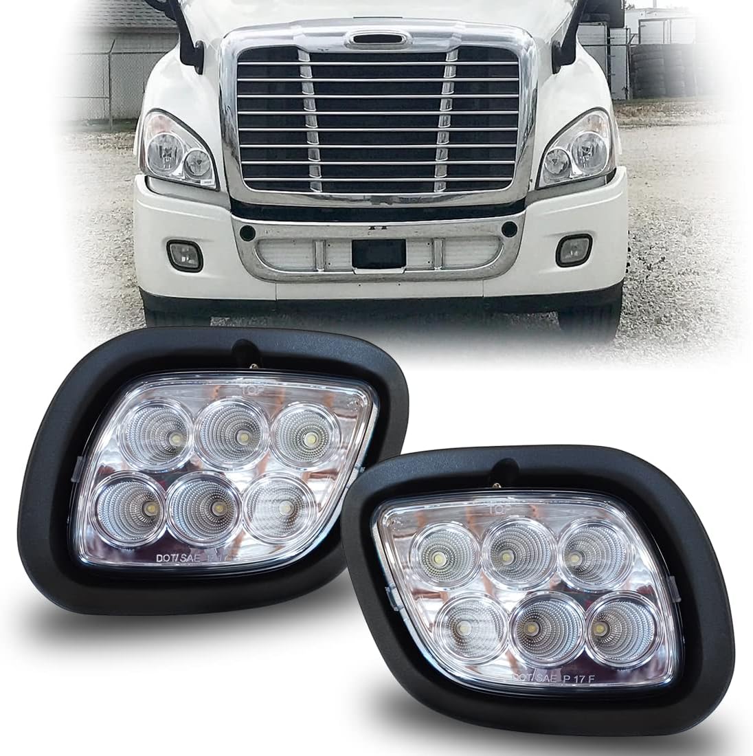 FIT LED Fog Light Assembly Set (Left & Right) Compatible with Freightliner Cascadia 2008-2017 Models IP67 Waterproof High-Visibility Driving Lamps (HY6306C)