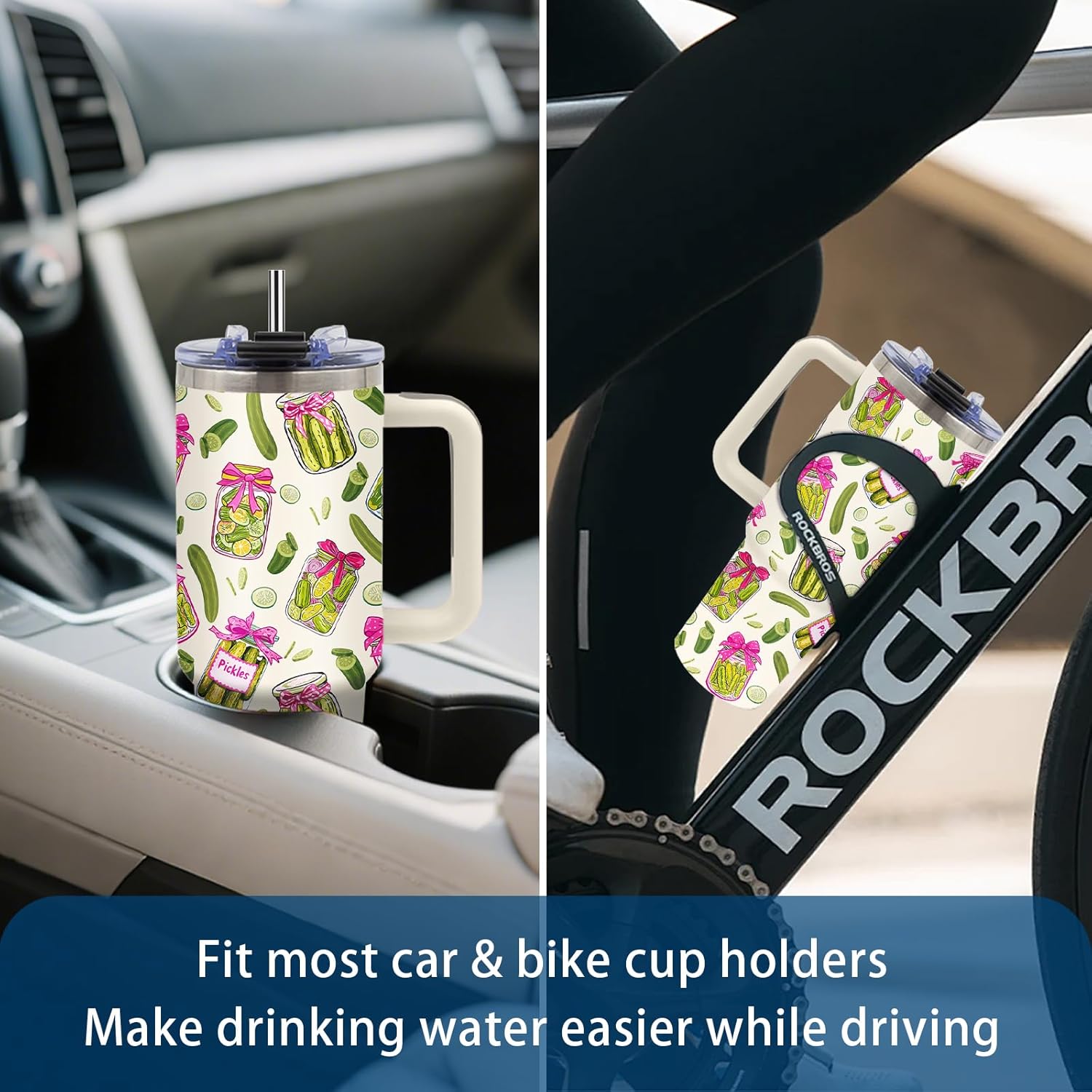 Pickle Gifts - Funny Pickle Themed Tumbler 40oz with Handle and Straws, Leak-proof, Stainless Steel Insulated Travel Coffee Mugs for Pickles Lovers, Pickled Food Enthusiasts Gifts Birthday Cup - Image 5