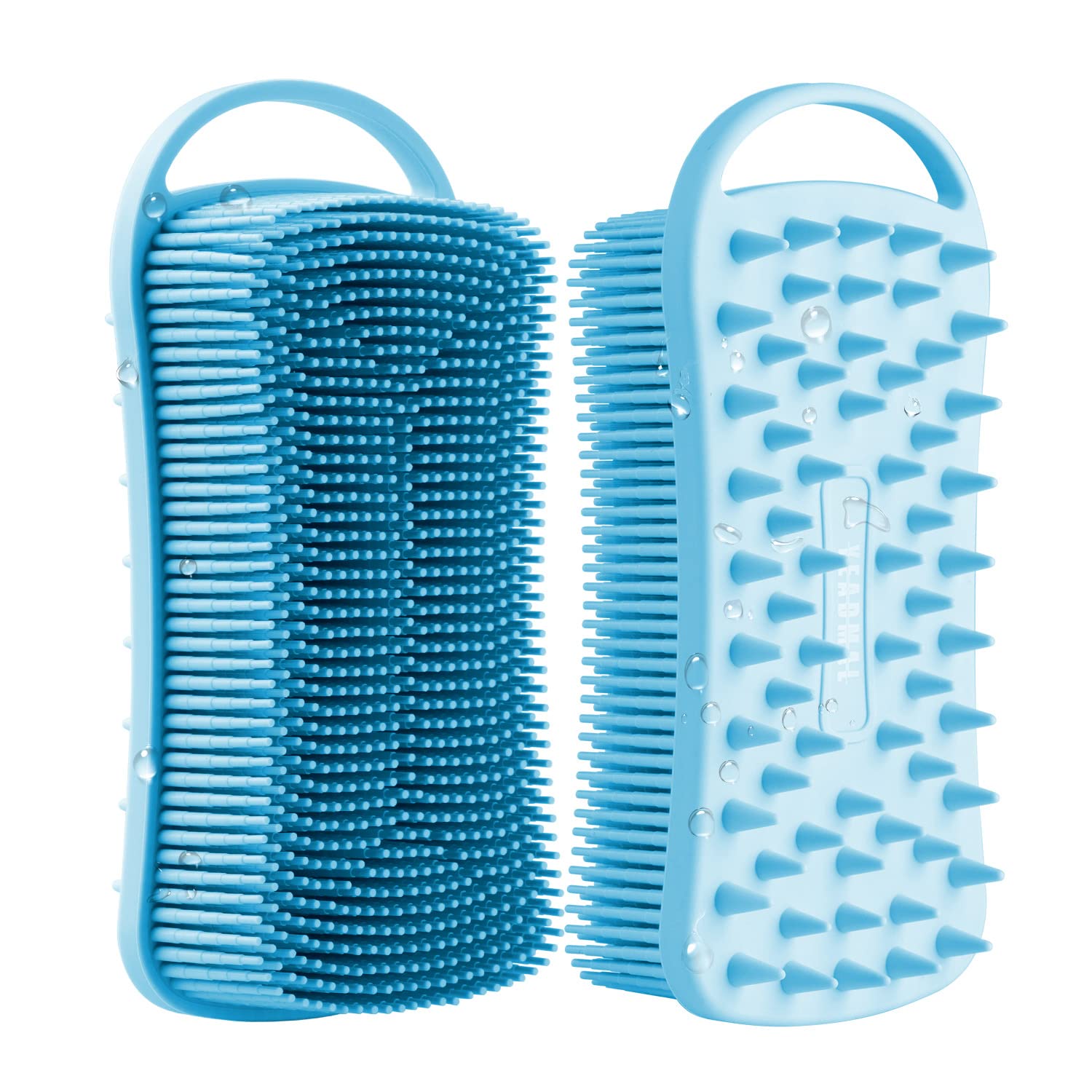 Exfoliating Silicone Body Scrubber, Hair Scalp Massager, 2 in 1 Bath and Shampoo Brush for Men, Women,Baby Sensitive Skin Care, Easy to Clean, Lather Nicely, More Hygienic 1 Pack (Blue)