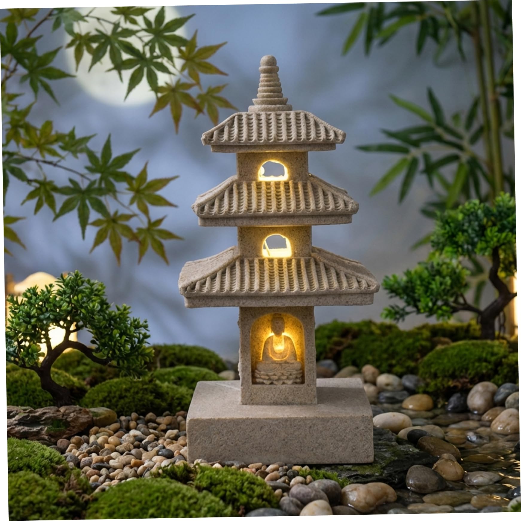 Statue de jardin pagode solaire et résistante aux intempéries