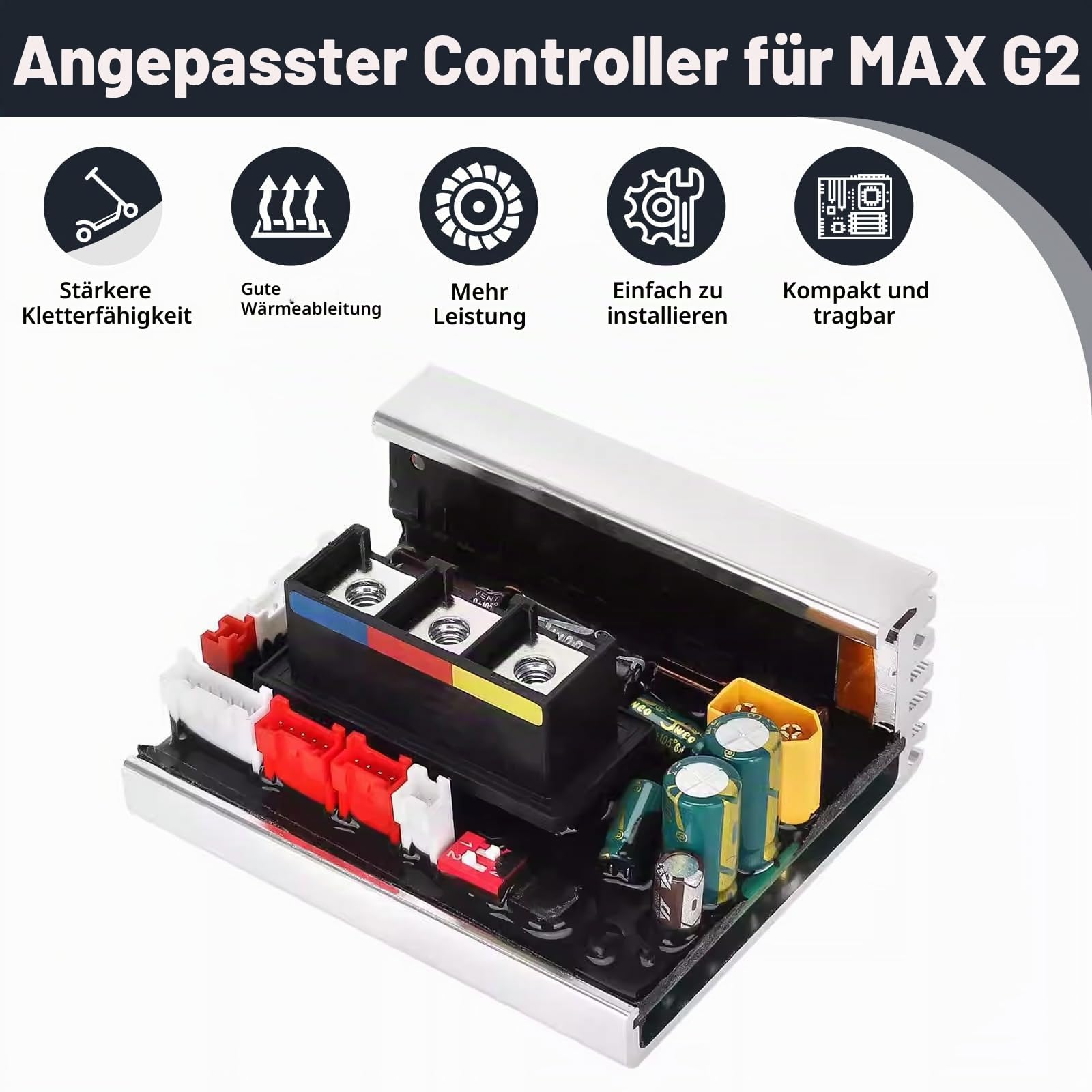 Controller für Elektroroller – Kompatibel mit Segway Ninebot MAX G2/G65, 35km/h Speed Upgrade & Metallkühler, Ersatzteil für E-Scooter (74x85x35,5mm)