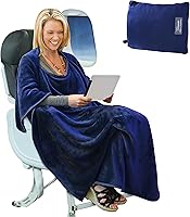 Vista 8 de Tirrinia Manta portátil de viaje con pies, poncho de oficina en avión, 4 en 1, bolsillo frontal con cremallera, acogedora manta de forro polar