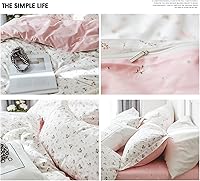 Vista 383 de 3 piezas de juego de funda de edredón tamaño individual XL, funda de edredón blanca con estampado floral azul, ropa de cama coquette de algodón