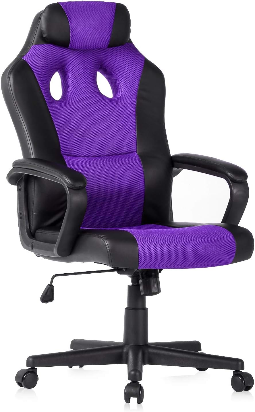 SEATZONE Smile Face Series Leather Gaming Chair, Racing Style Large Bucket Seat Computer Desk Chair, Executive Office Swivel Chair with Headrest, Blue