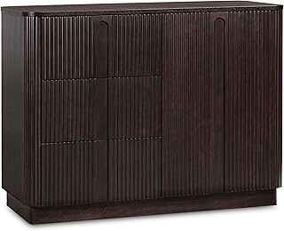 Teamson Home Potomac 42'' W Scandinavian Style Sideboard with 3 Drawer 1 Door and Adjustable Shelf, Solid Wood Frame, Push to Open and Acacia Veneer Living Room Storage Furniture in Espresso